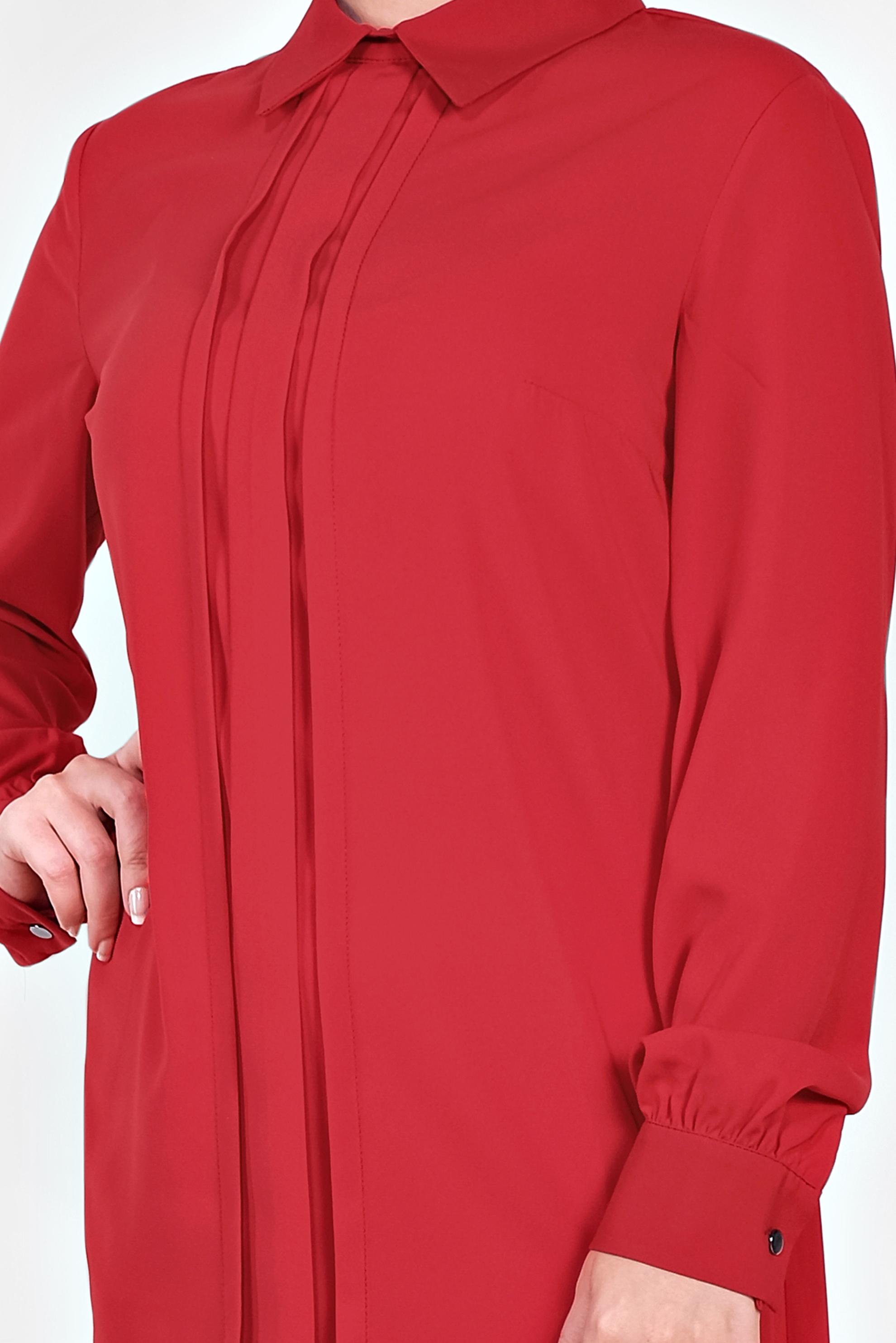 Tesettür giyim KIRMIZI MANŞETLERİ DÜĞMELİ ERKEK YAKA TUNİK 4032-2 