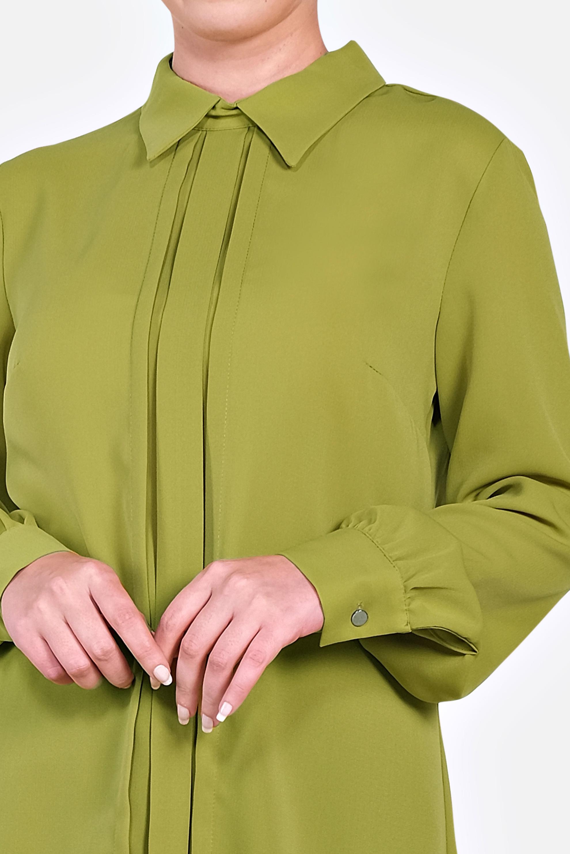 Tesettür giyim YEŞİL MANŞETLERİ DÜĞMELİ ERKEK YAKA TUNİK 4032-2 