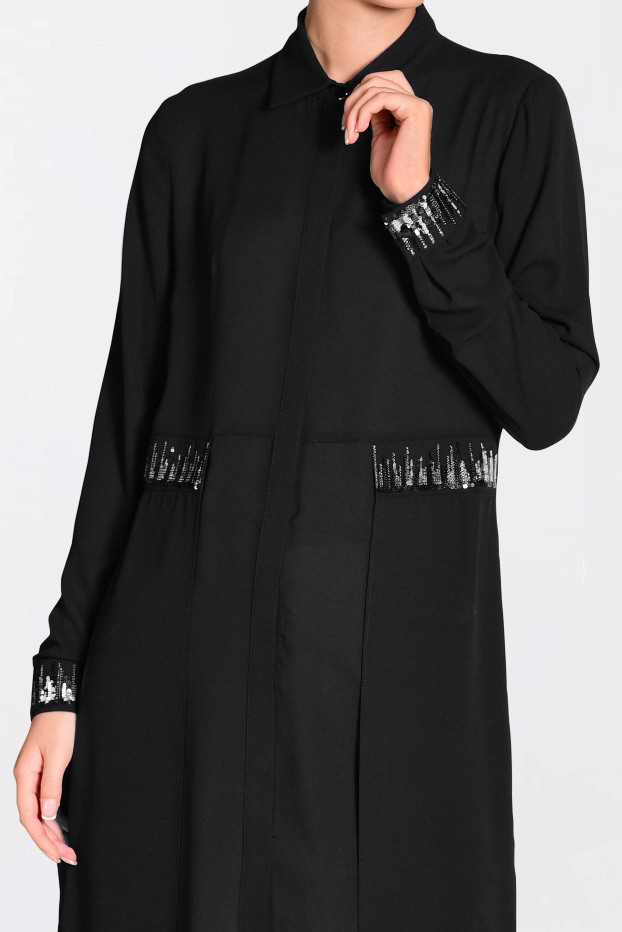 Tesettür giyim SİYAH PUL PAYET DETAYLI ASİMETRİK ŞİFON TUNİK 4077-1