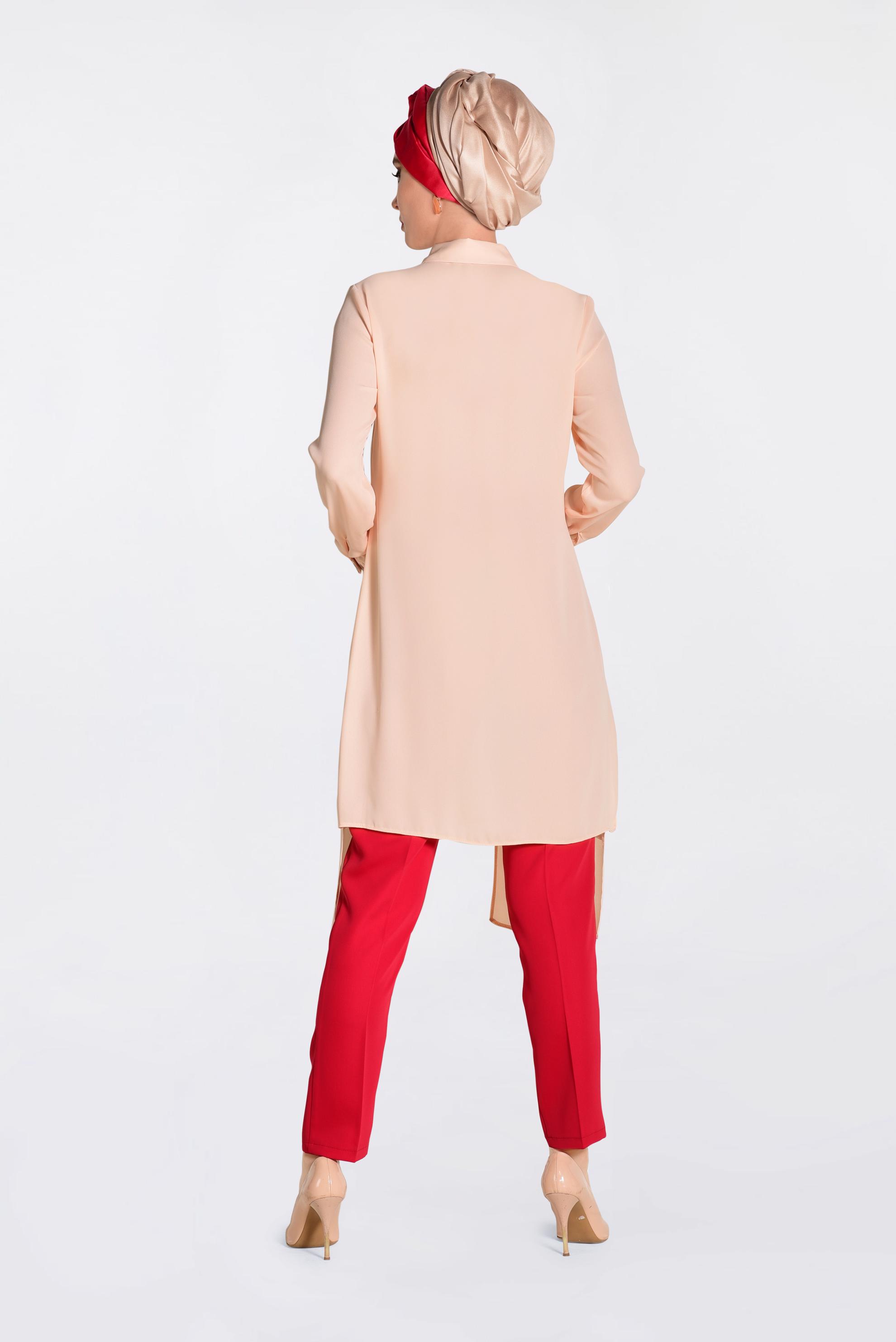 Tesettür giyim PUDRA PUL PAYET DETAYLI ASİMETRİK ŞİFON TUNİK 4077-1