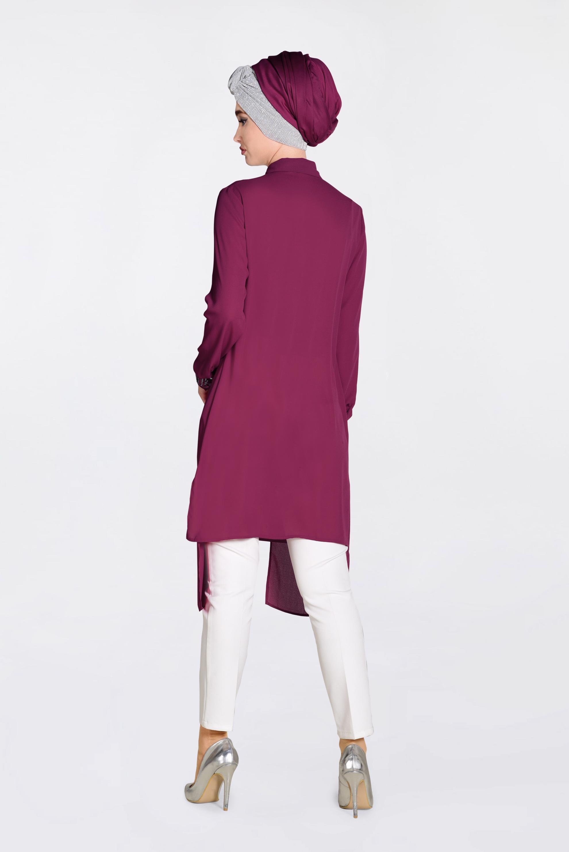 Tesettür giyim MOR PUL PAYET DETAYLI ASİMETRİK ŞİFON TUNİK 4077-1