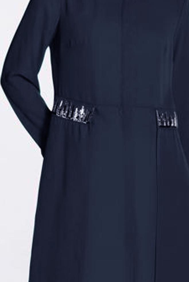 Tesettür giyim LACİVERT PUL PAYET DETAYLI ASİMETRİK ŞİFON TUNİK 4077-1