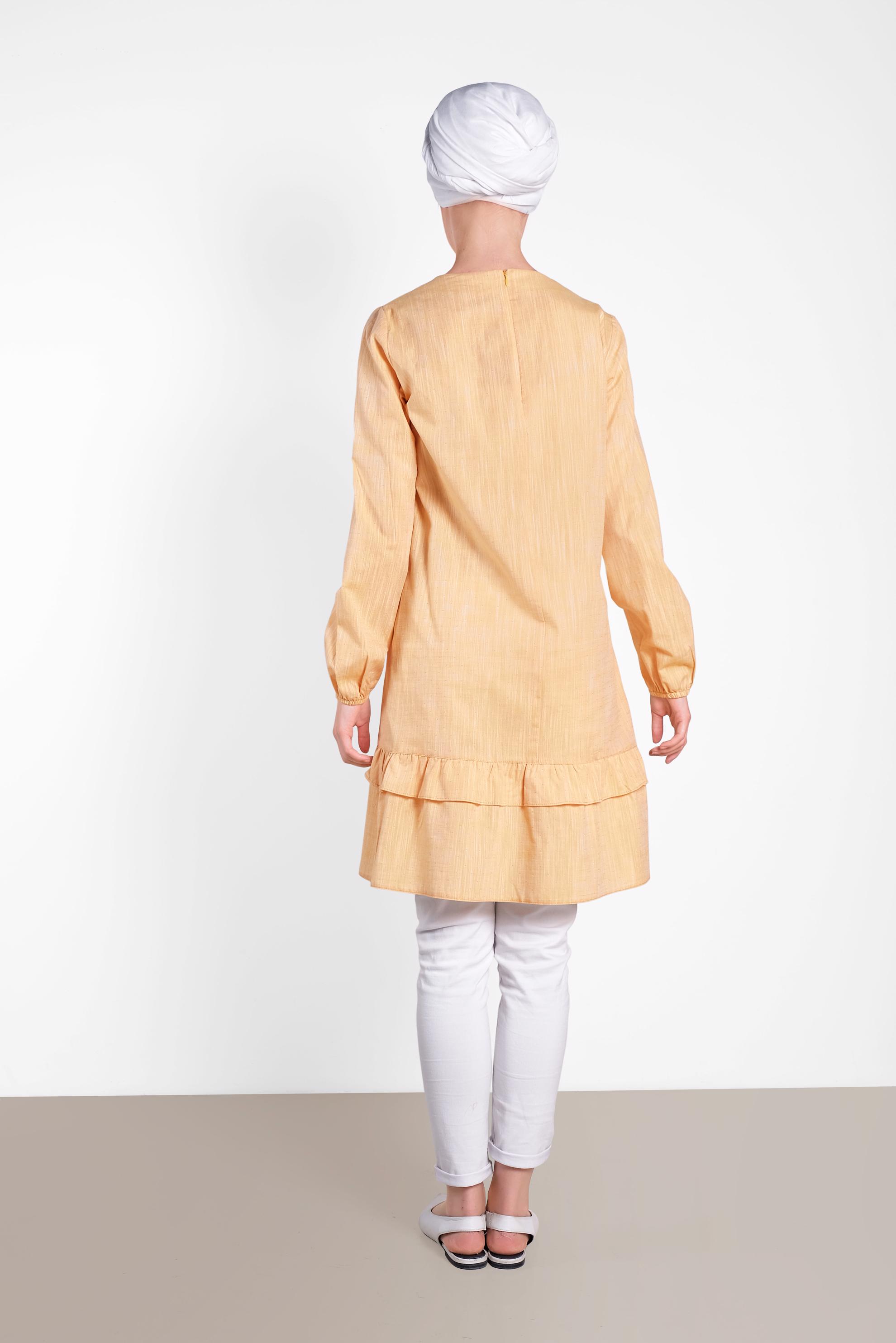 Tesettür giyim SARI PAMUKLU FIRFIR DETAYLI TUNİK 4151-1