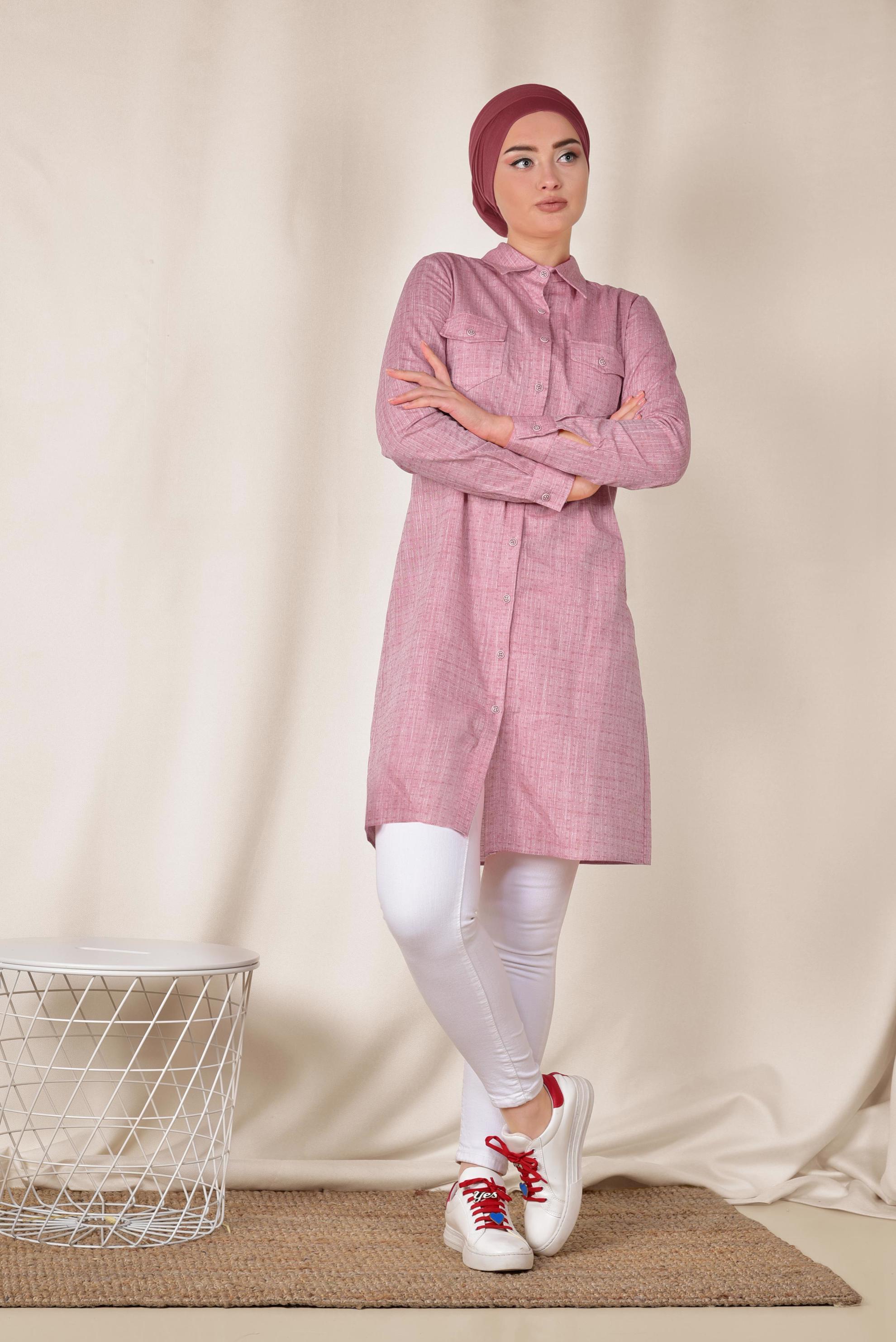 Tesettür giyim KIRMIZI DOKULU KLASİK KESİM TUNİK 4152-1 