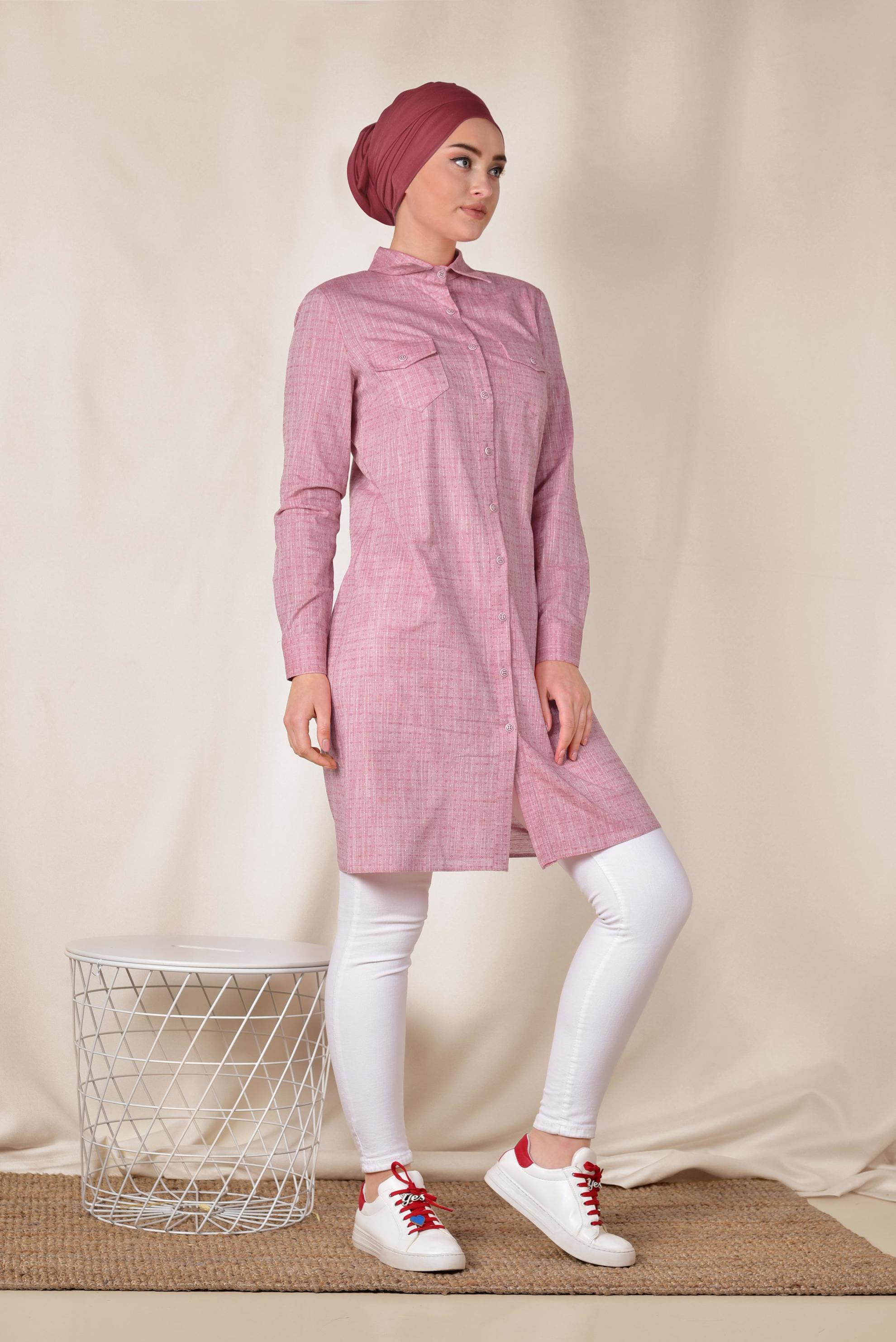 Tesettür giyim KIRMIZI DOKULU KLASİK KESİM TUNİK 4152-1 