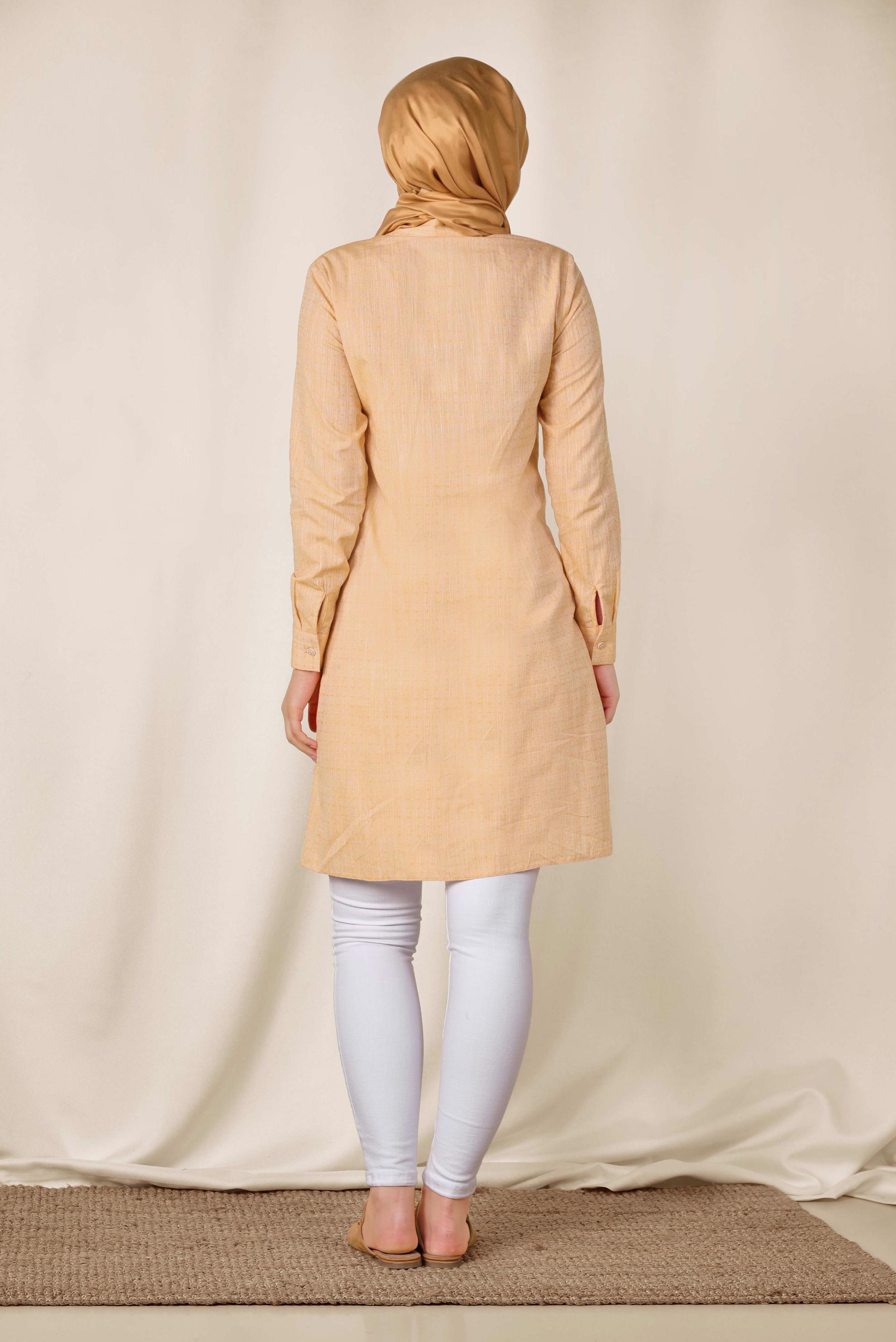 Tesettür giyim SARI DOKULU KLASİK KESİM TUNİK 4152-1 