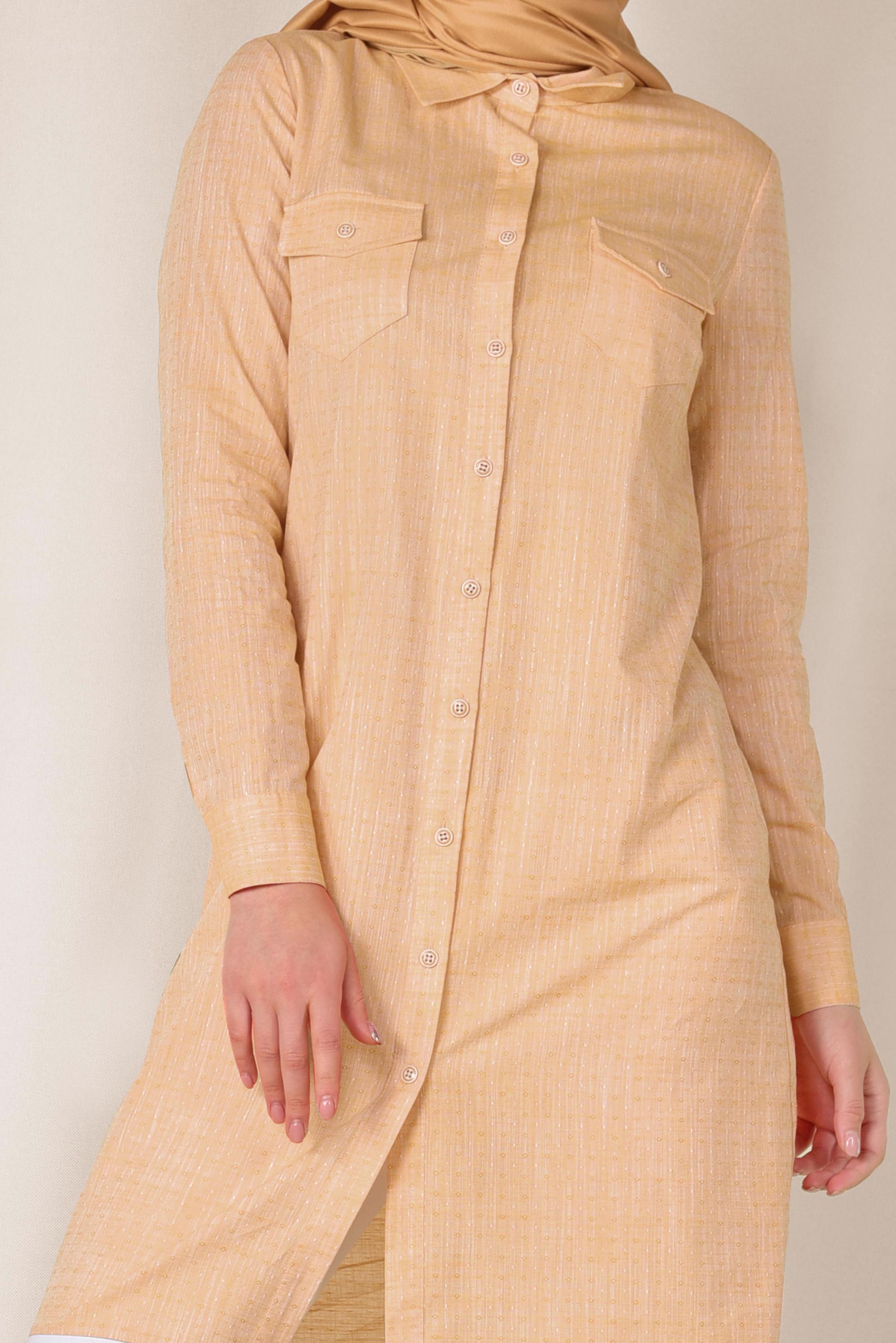 Tesettür giyim SARI DOKULU KLASİK KESİM TUNİK 4152-1 