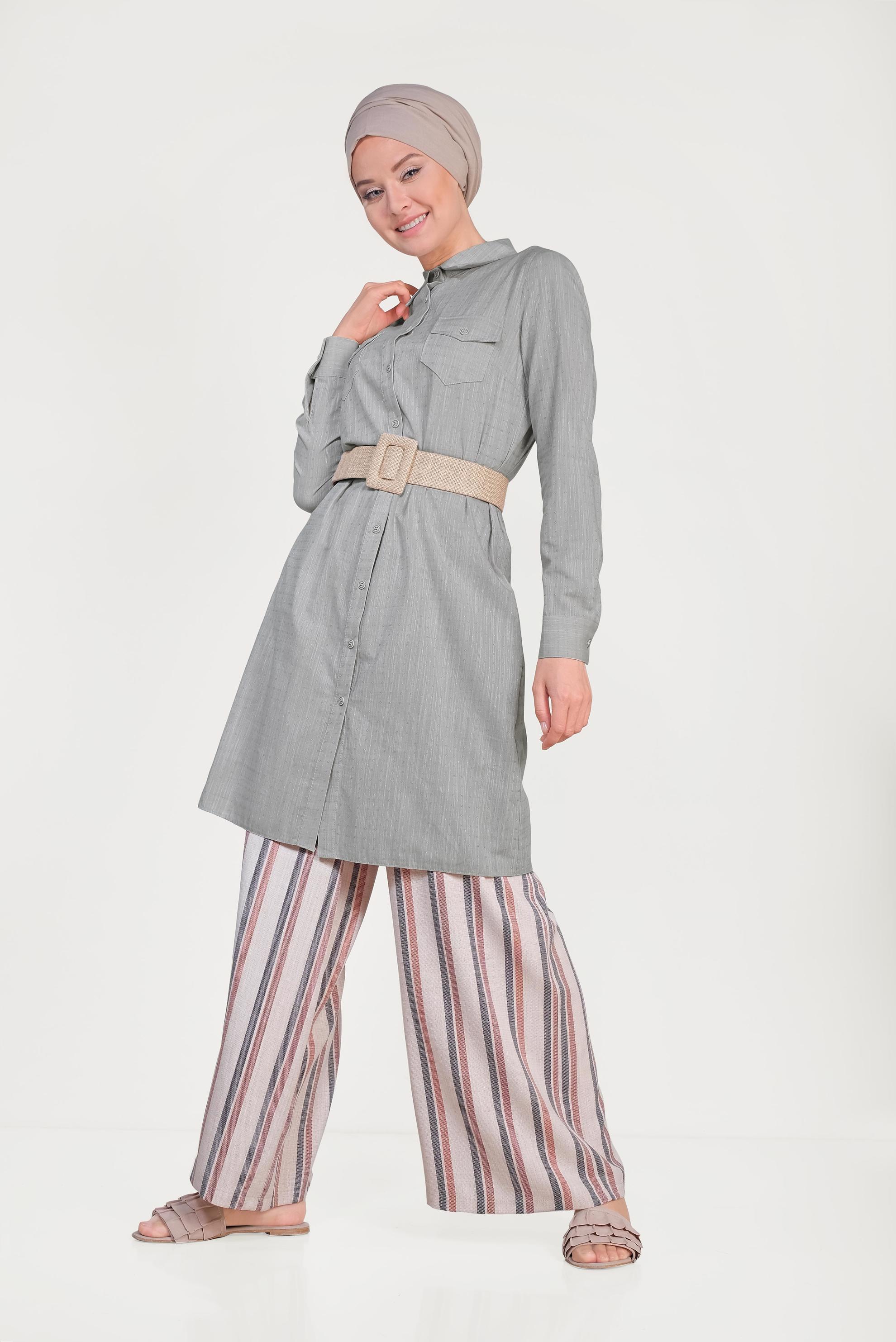 Tesettür giyim HAKİ DOKULU KLASİK KESİM TUNİK 4152-1 