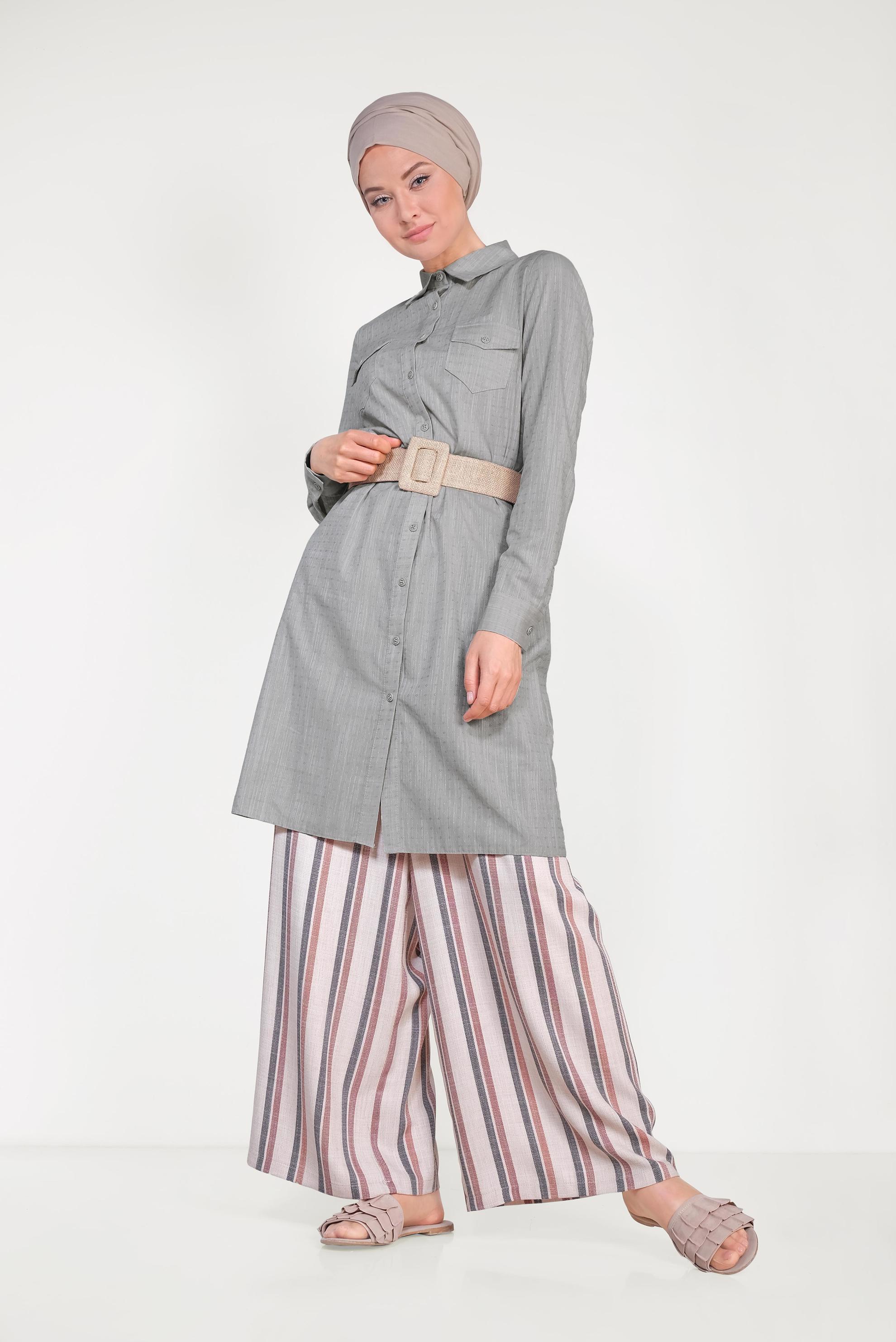 Tesettür giyim HAKİ DOKULU KLASİK KESİM TUNİK 4152-1 