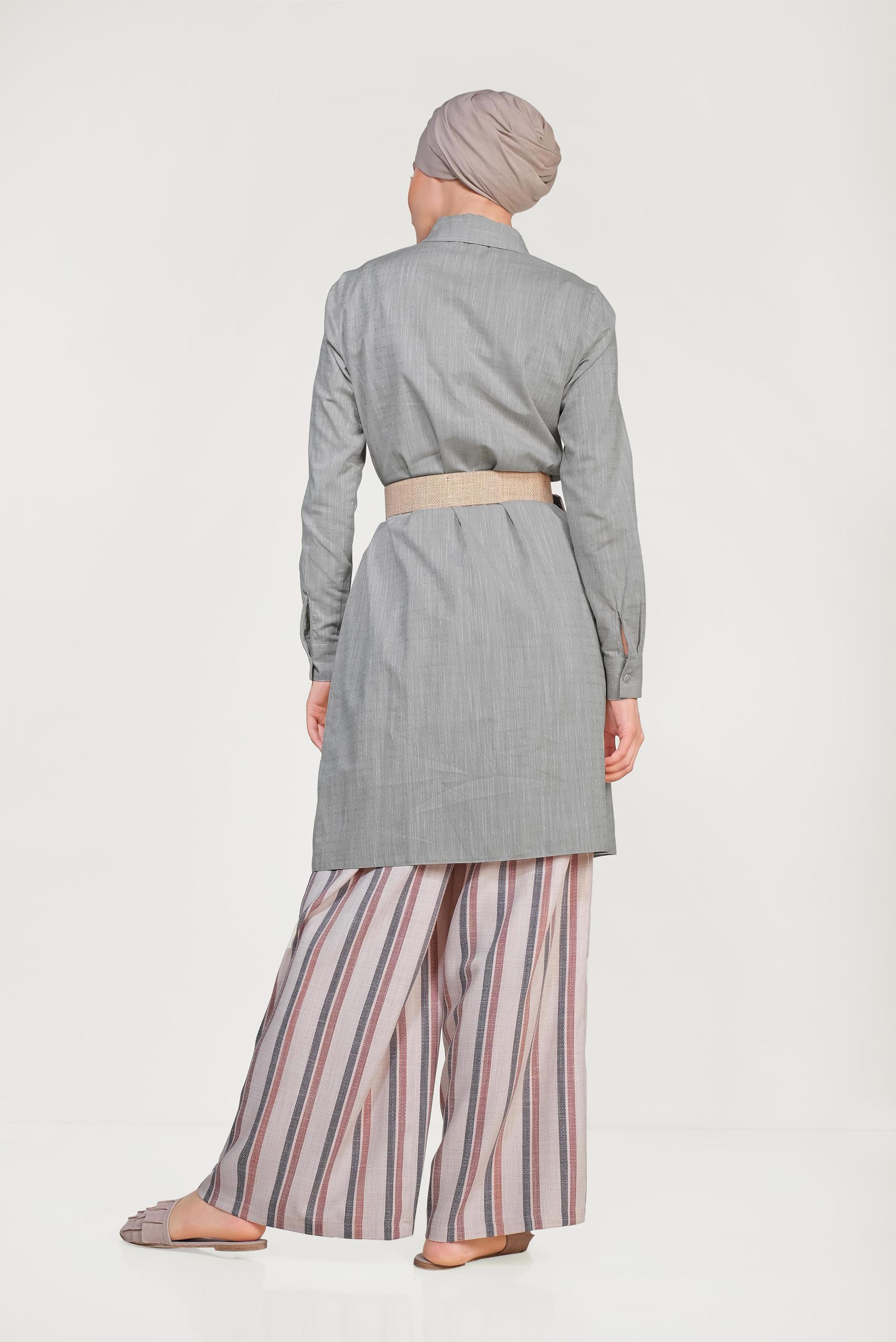 Tesettür giyim HAKİ DOKULU KLASİK KESİM TUNİK 4152-1 