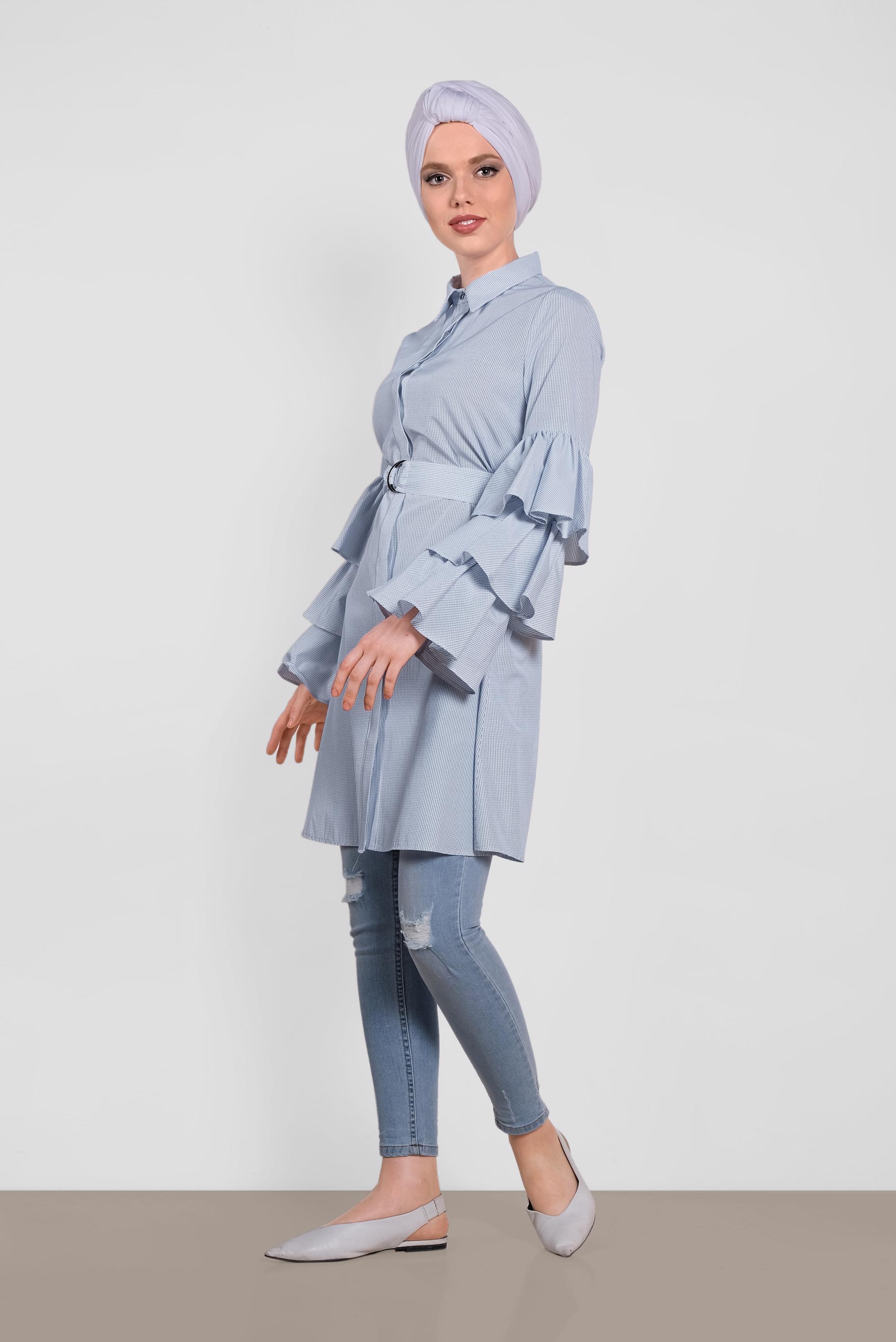 Tesettür giyim EKRU KOLLARI VOLANLI TUNİK 4312-1 