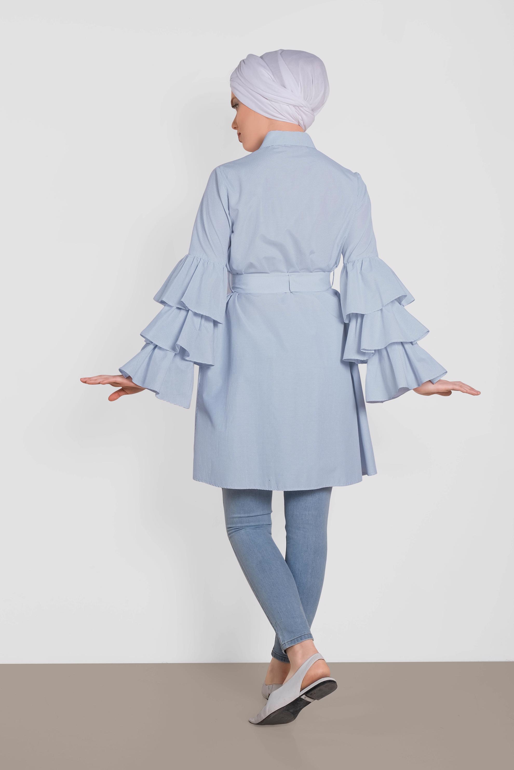 Tesettür giyim EKRU KOLLARI VOLANLI TUNİK 4312-1 