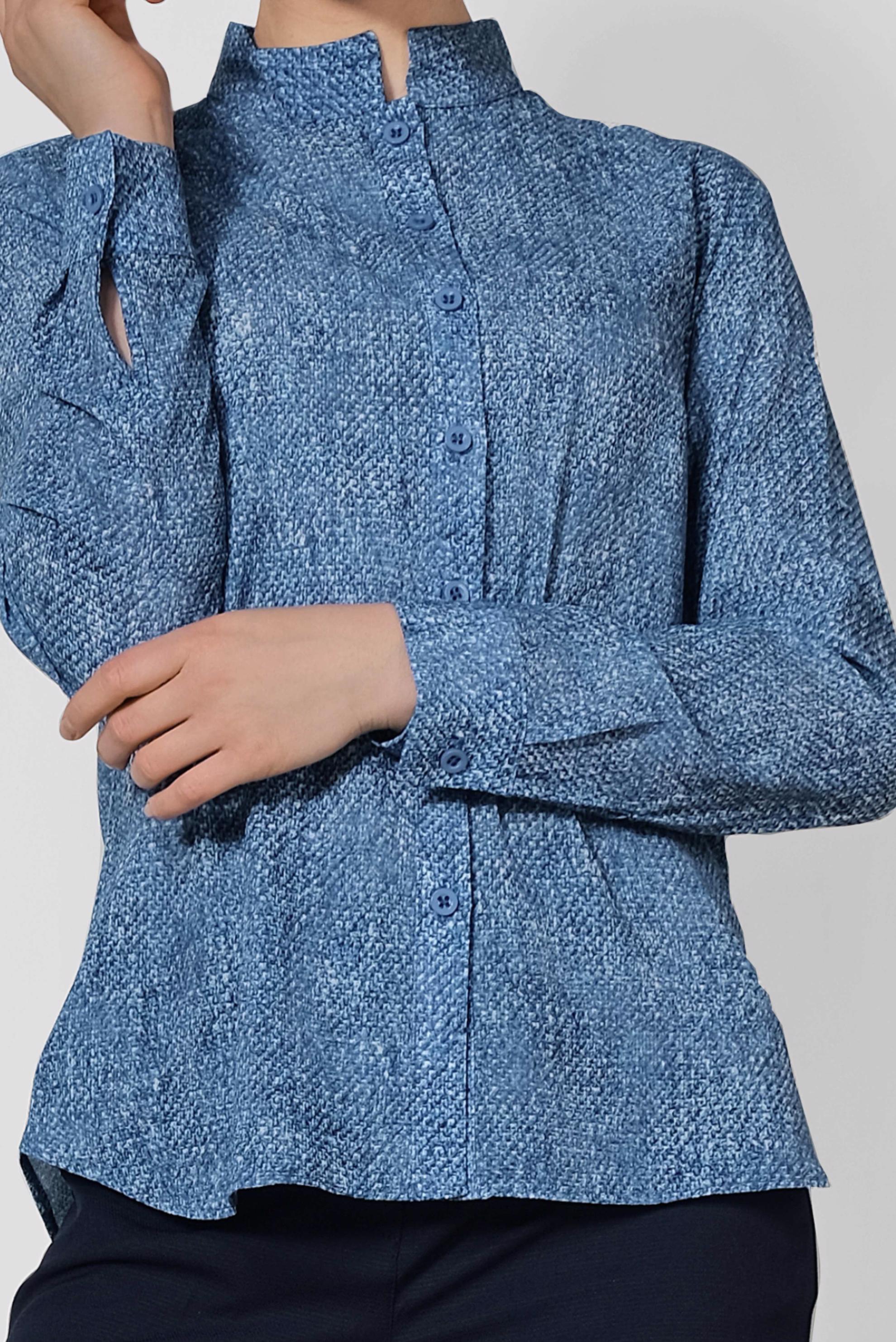 Tesettür giyim MAVİ HAKİM YAKA DÜĞMELİ BLUZ 4983-1