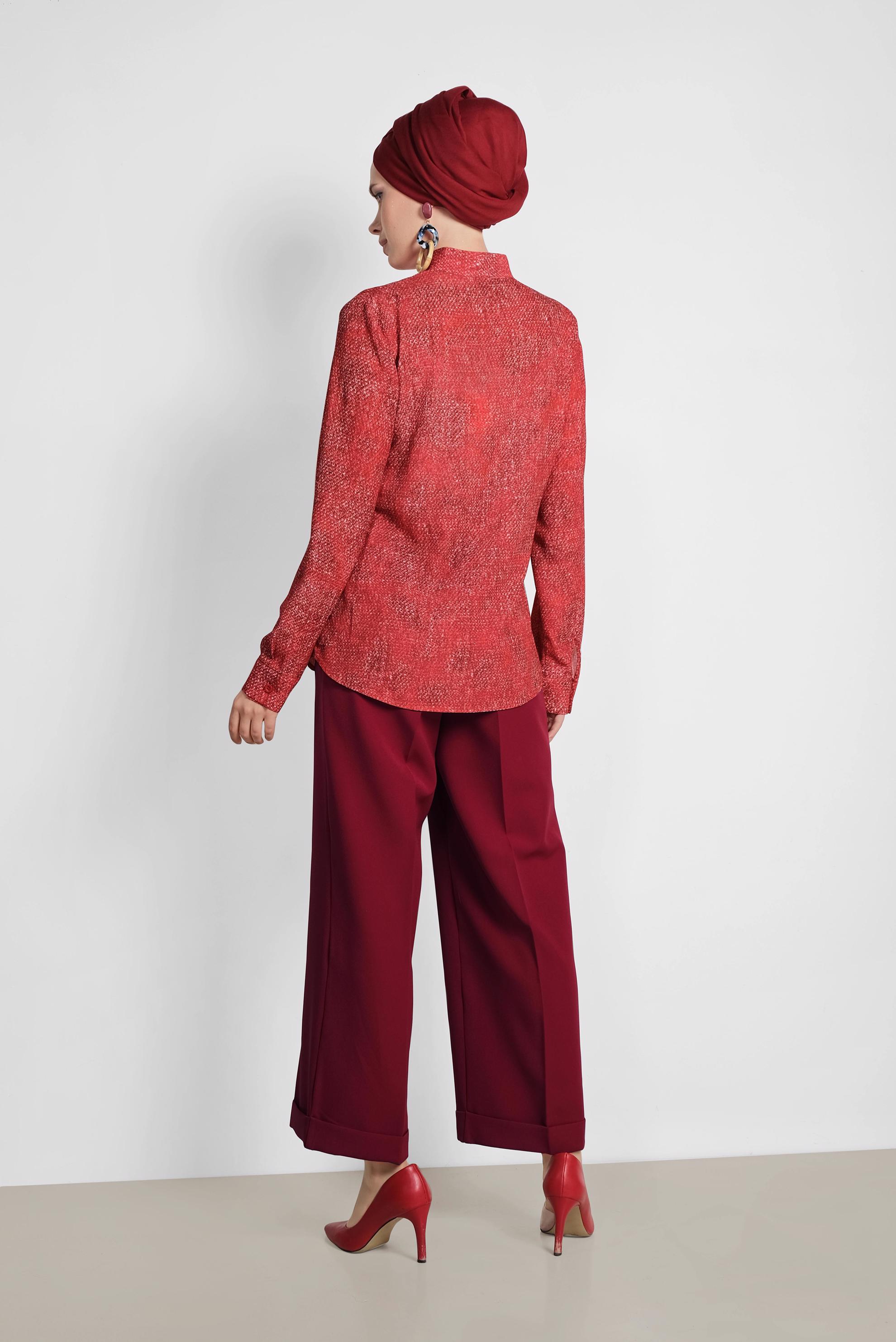 Tesettür giyim BORDO HAKİM YAKA DÜĞMELİ BLUZ 4983-1