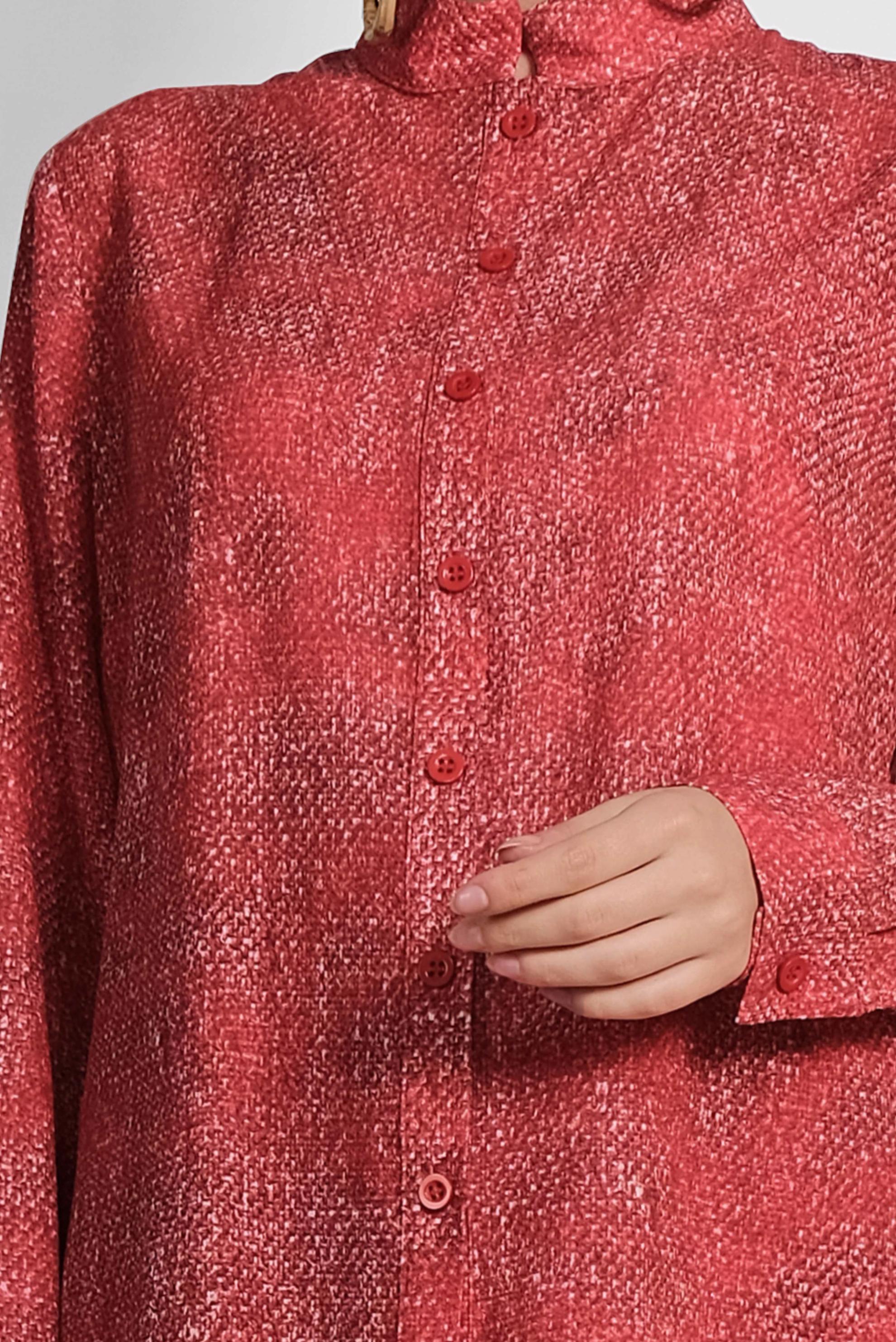 Tesettür giyim BORDO HAKİM YAKA DÜĞMELİ BLUZ 4983-1