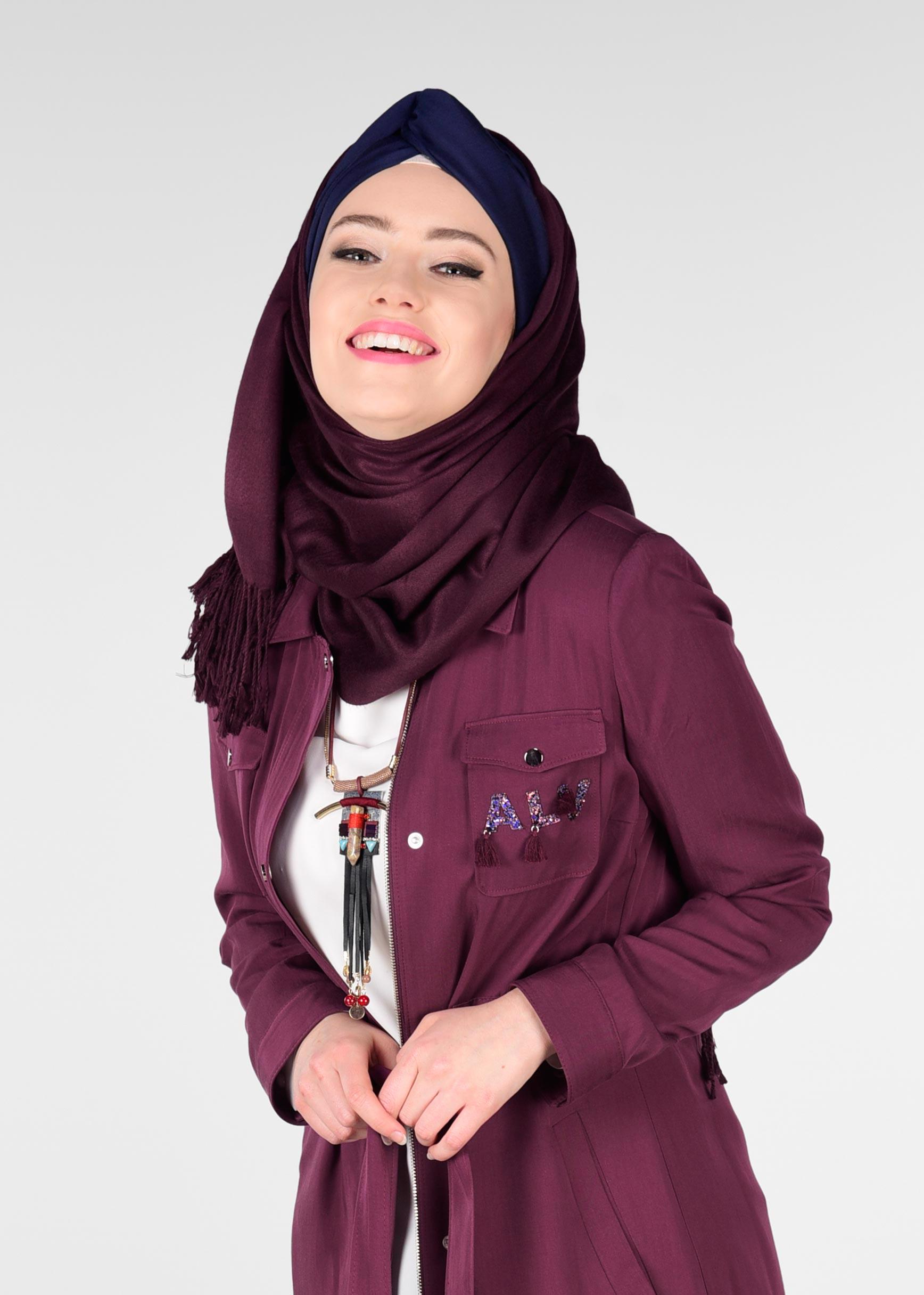 Tesettür giyim MÜRDÜM ETEK UCU VOLANLI BELİ BÜZGÜLÜ TRENÇKOT 1201