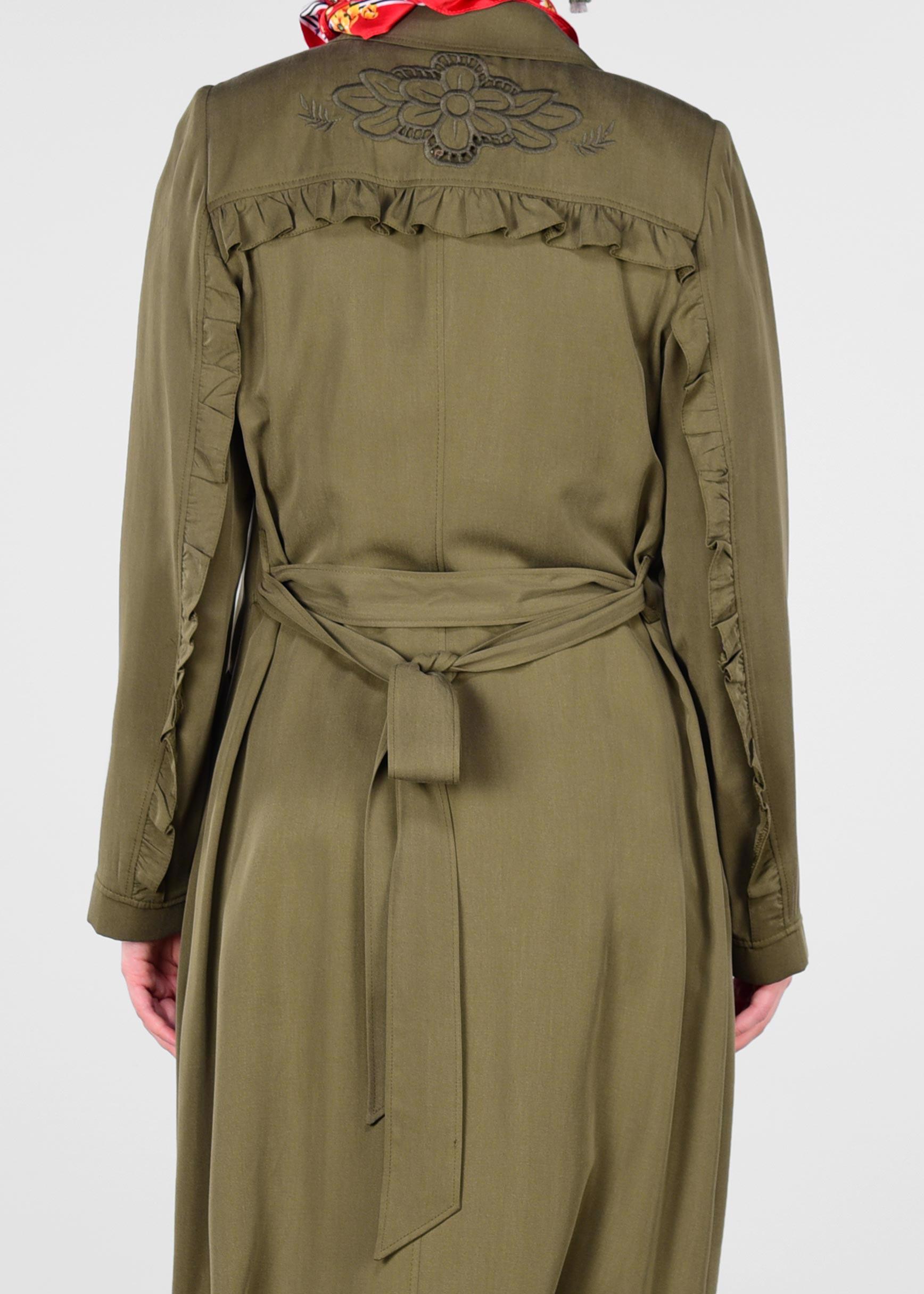 Tesettür giyim HAKİ SIRT DETAYLI DÜĞMELİ TRENÇKOT 1206