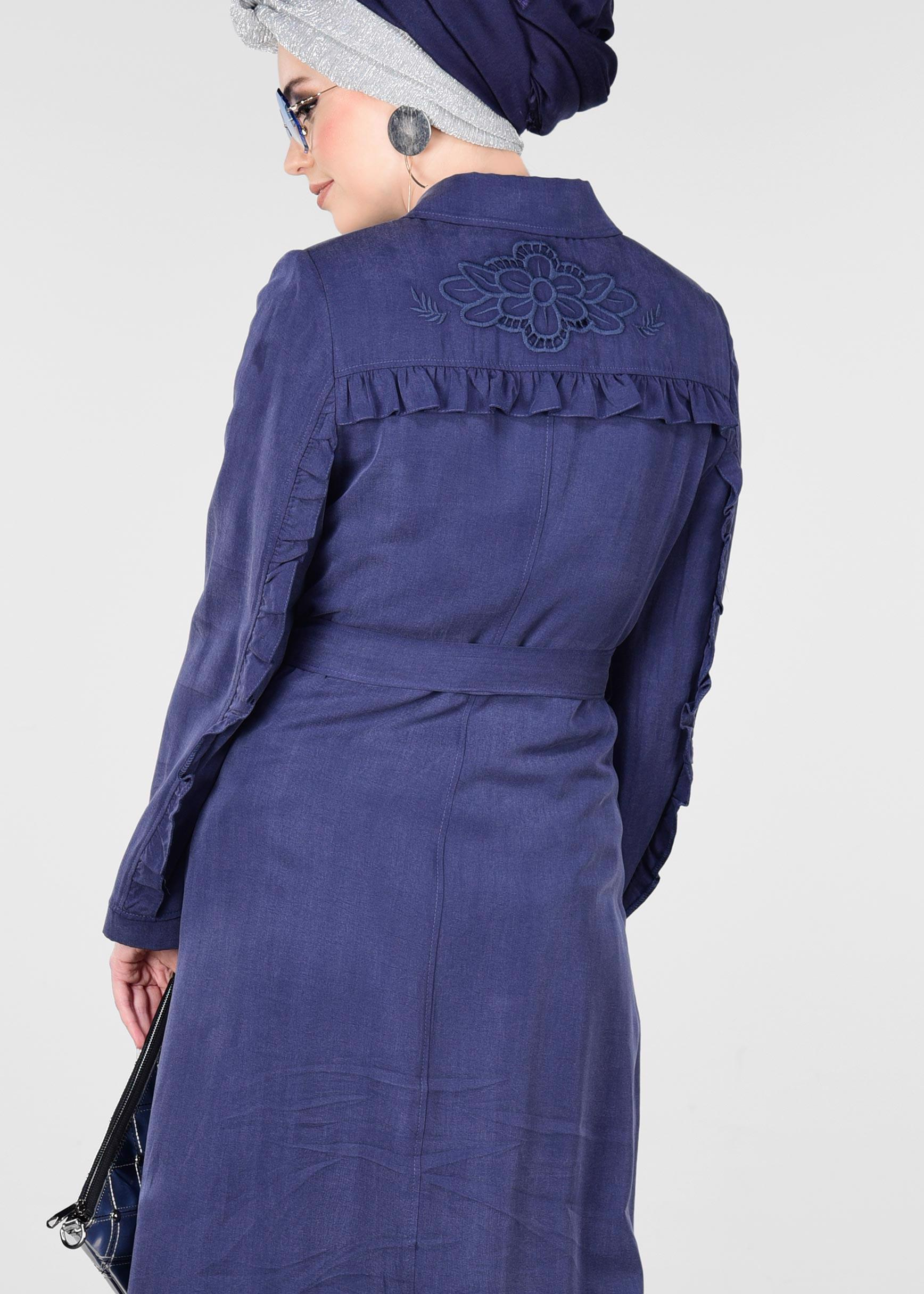 Tesettür giyim LACİVERT SIRT DETAYLI DÜĞMELİ TRENÇKOT 1206