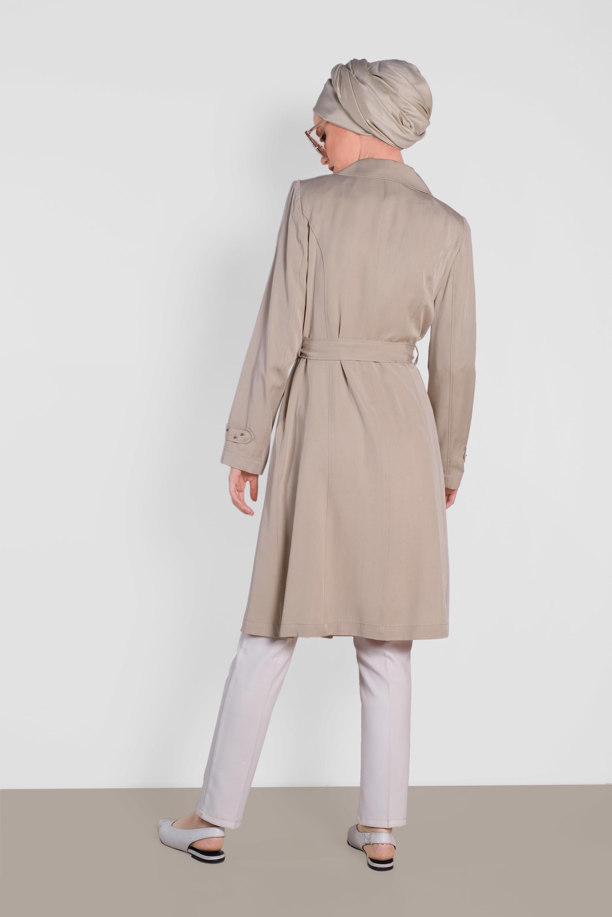 Tesettür giyim BEJ İNCİLİ KRUVAZE TRENÇKOT 1207