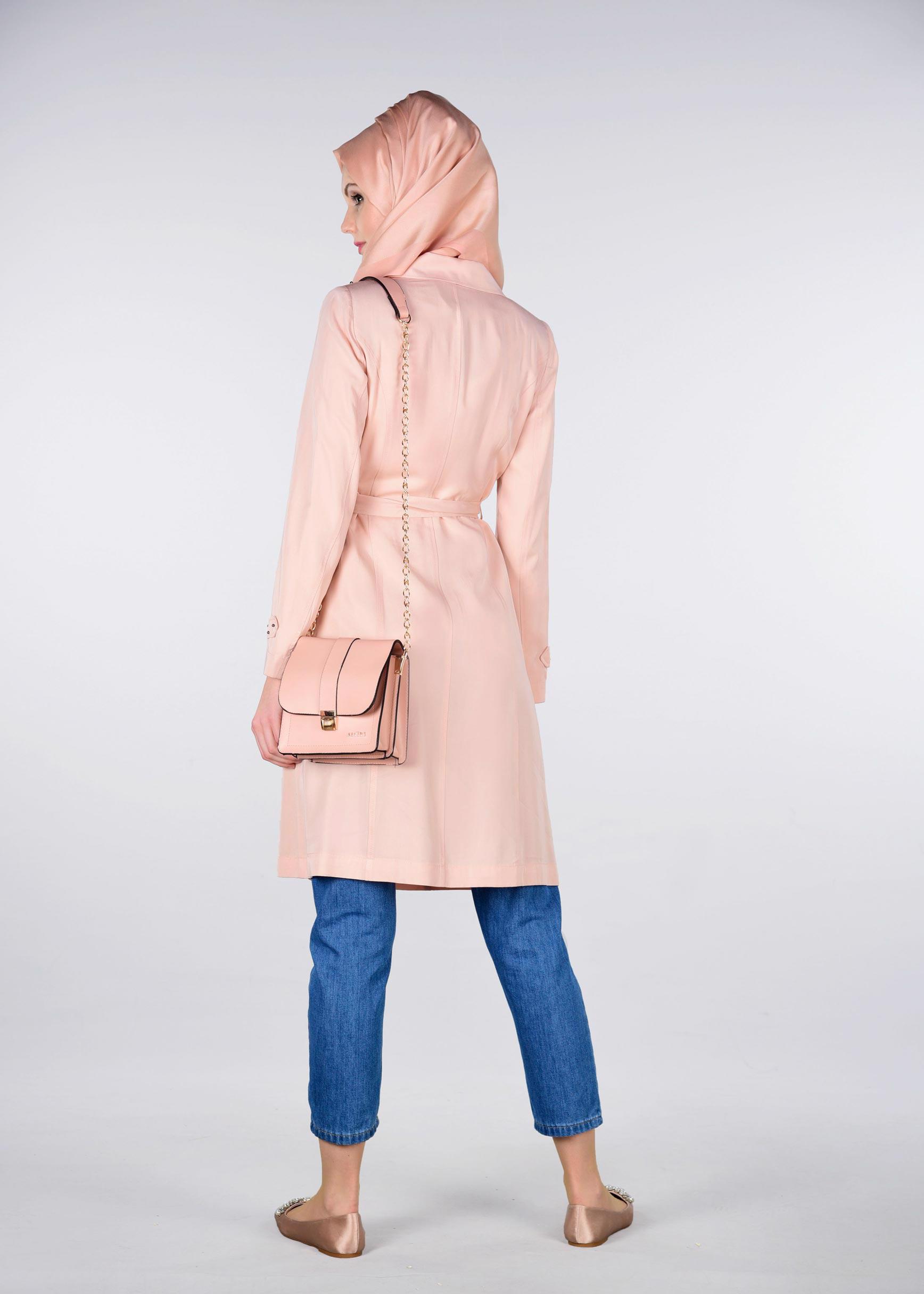 Tesettür giyim PUDRA İNCİLİ KRUVAZE TRENÇKOT 1207