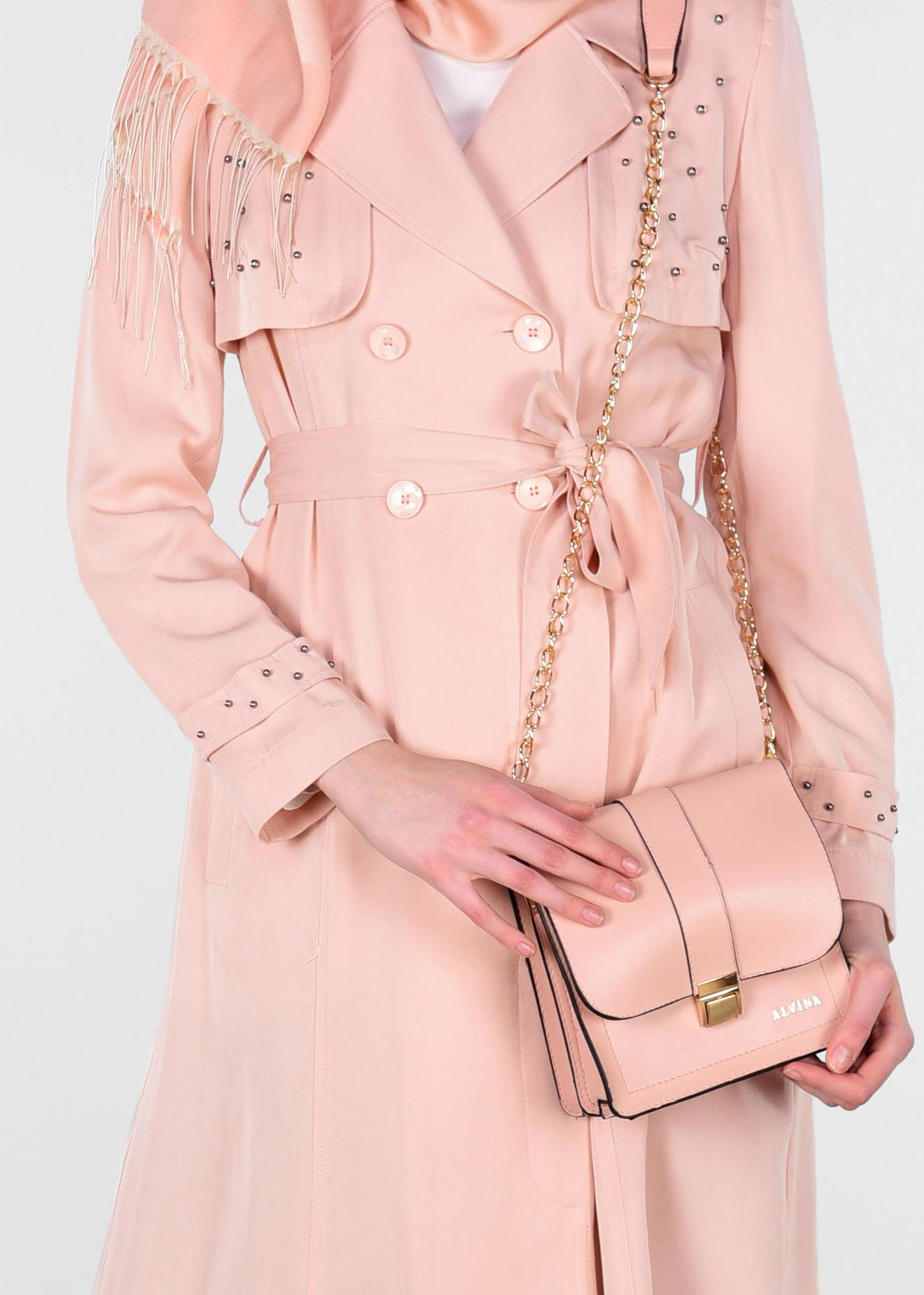 Tesettür giyim PUDRA İNCİLİ KRUVAZE TRENÇKOT 1207