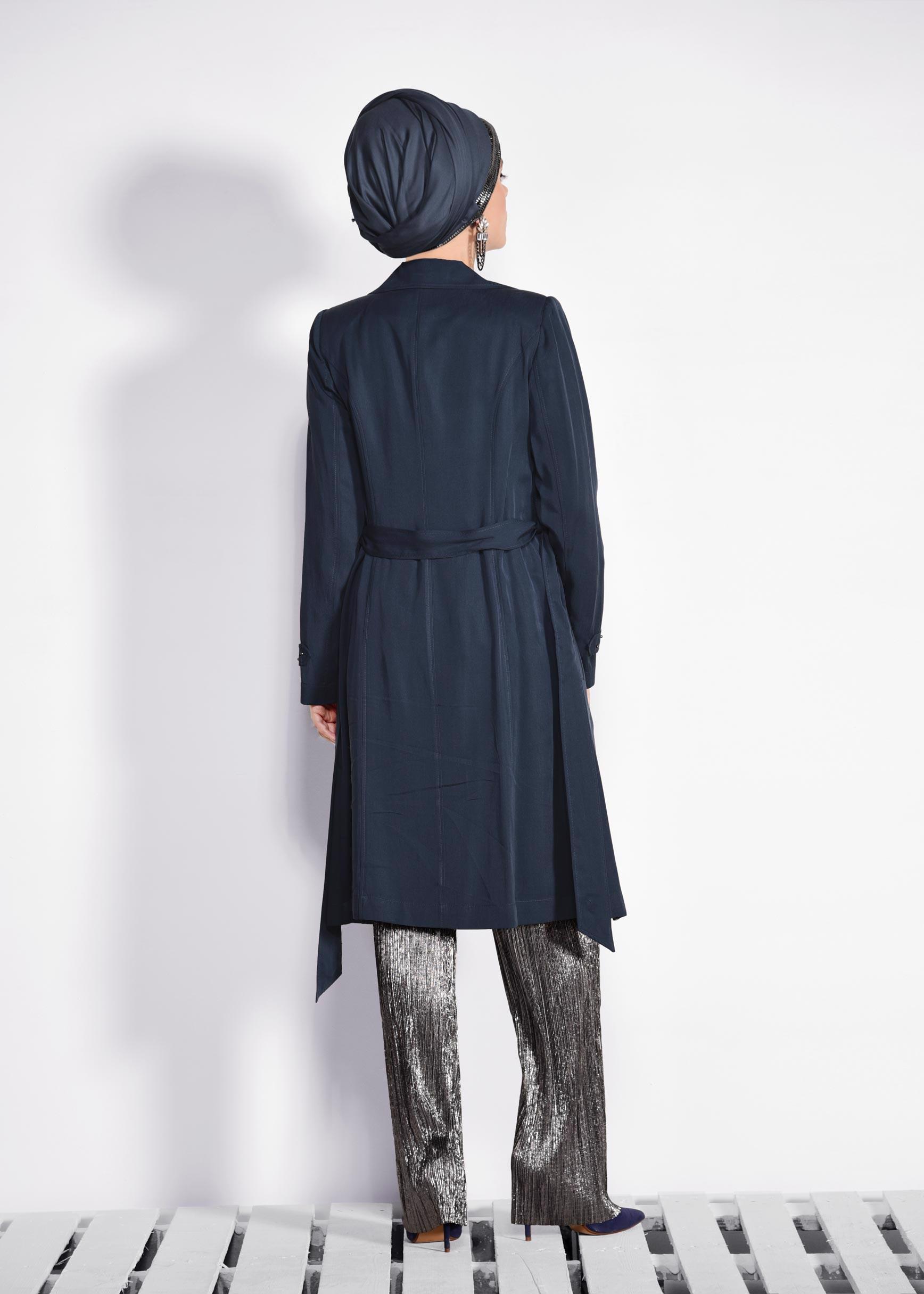 Tesettür giyim LACİVERT İNCİLİ KRUVAZE TRENÇKOT 1207