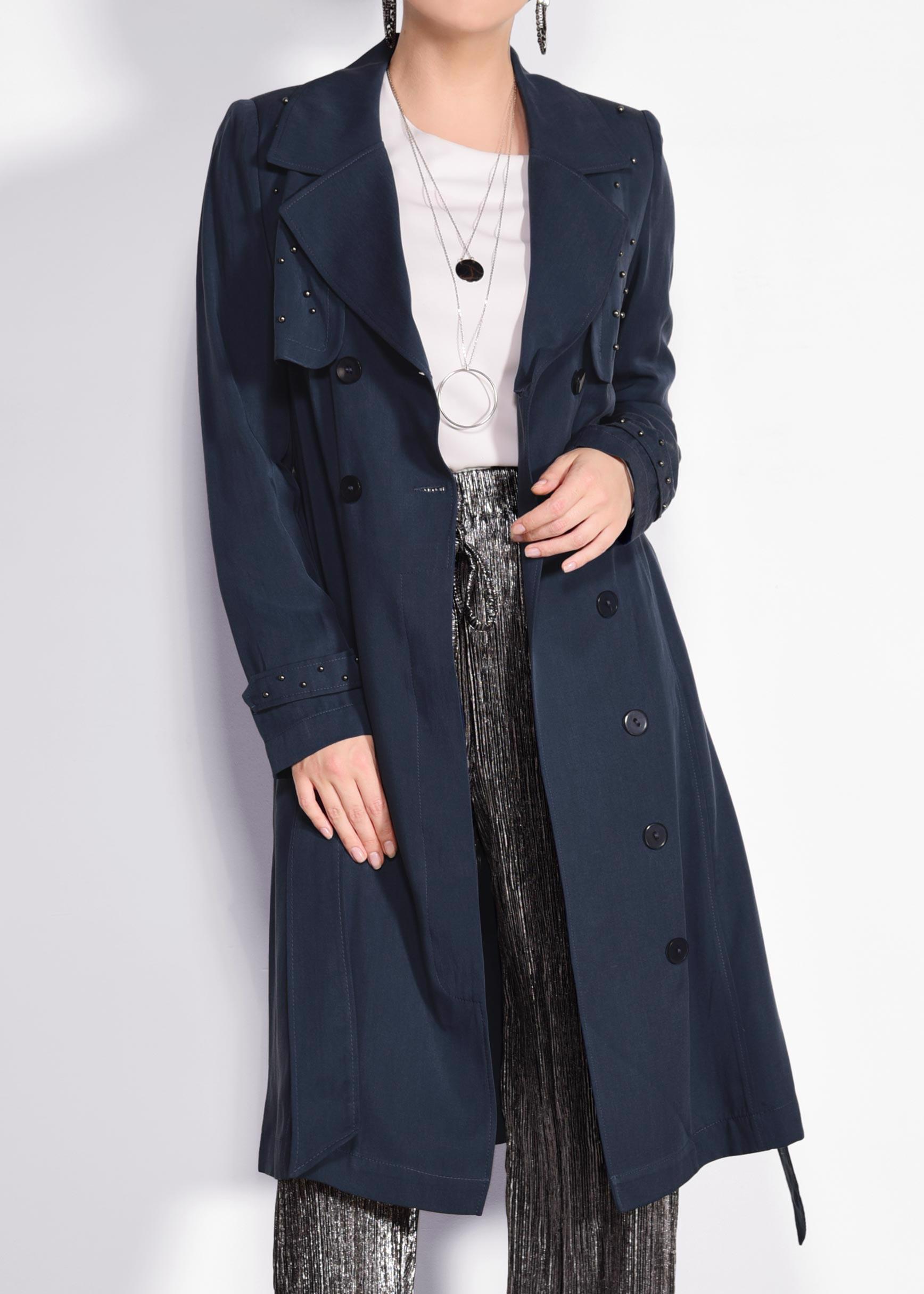 Tesettür giyim LACİVERT İNCİLİ KRUVAZE TRENÇKOT 1207