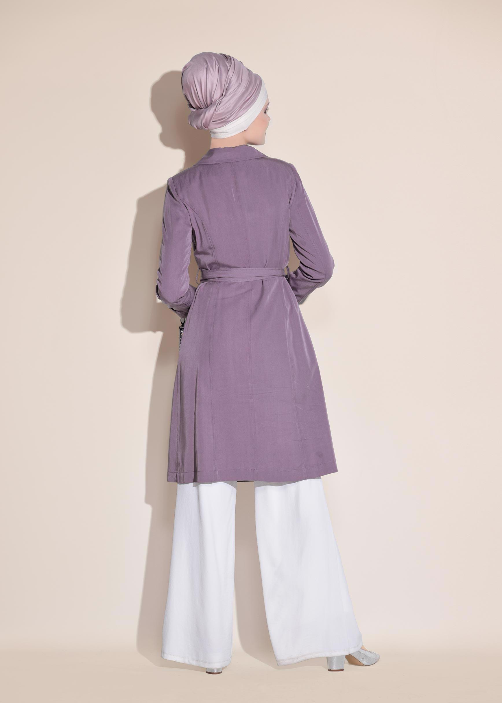 Tesettür giyim MOR İNCİLİ KRUVAZE TRENÇKOT 1207