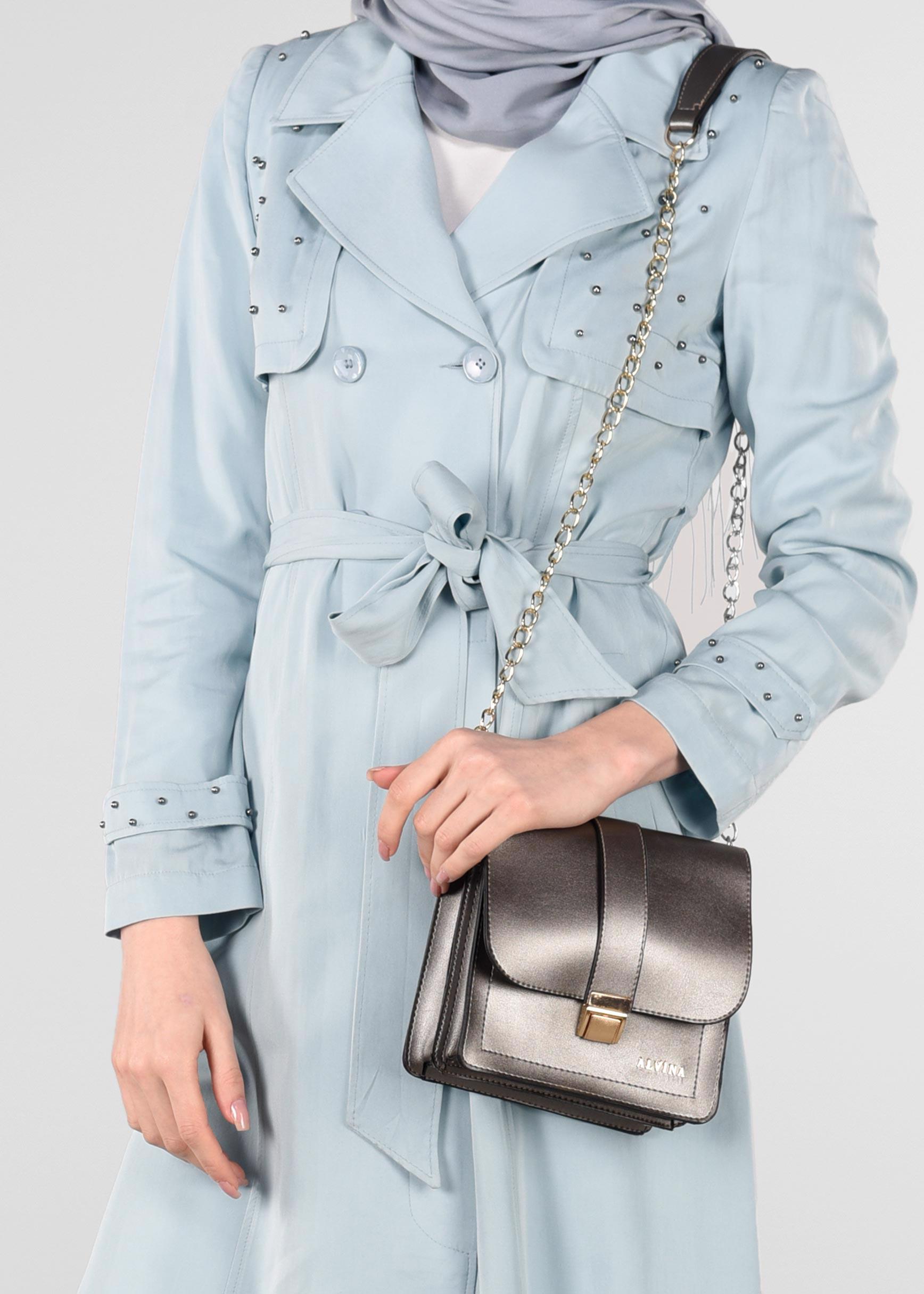 Tesettür giyim MAVİ İNCİLİ KRUVAZE TRENÇKOT 1207