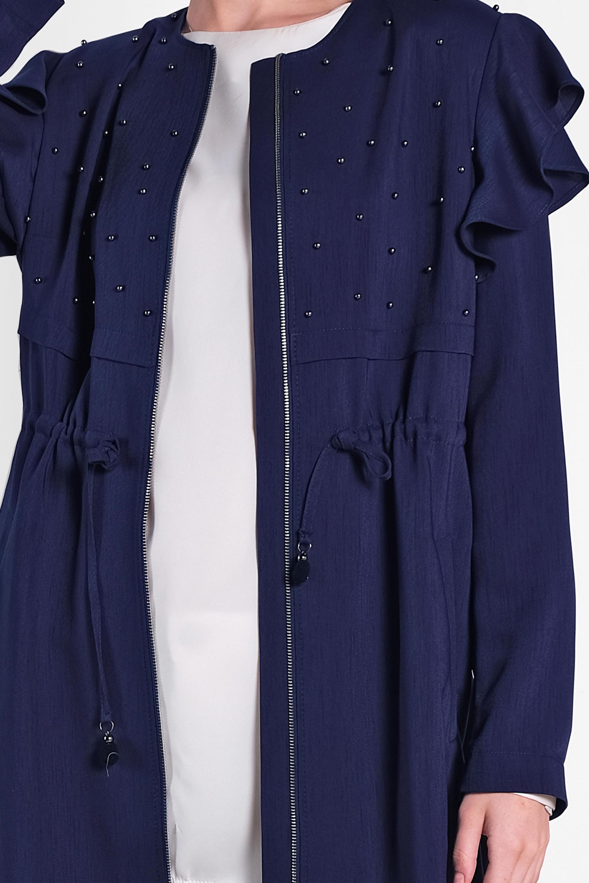 Tesettür giyim LACİVERT OMUZLARI VOLANLI TRENÇKOT 1211