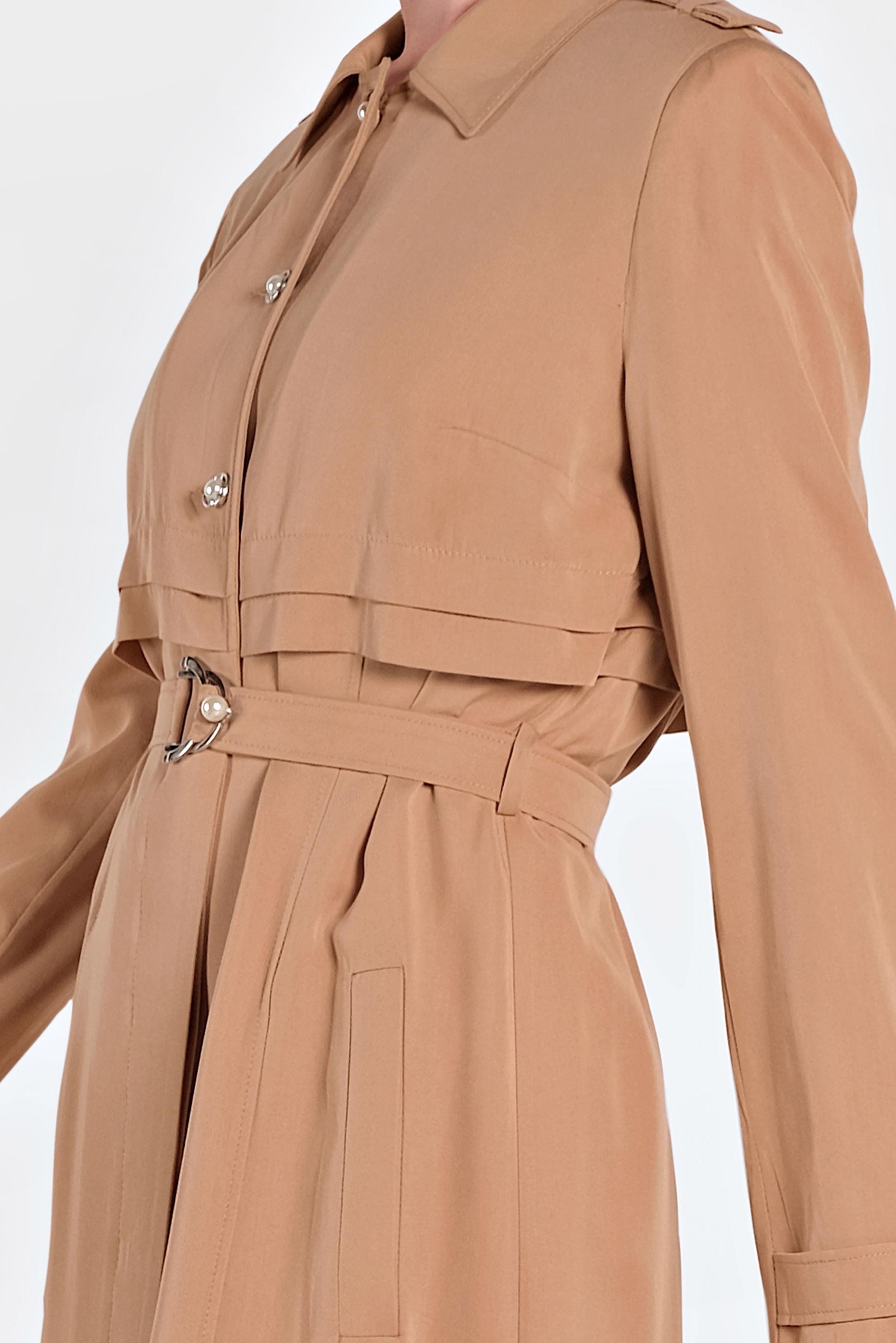 Tesettür giyim PUDRA DÜĞMELİ VE KEMERLİ TENSEL TRENÇKOT 1224