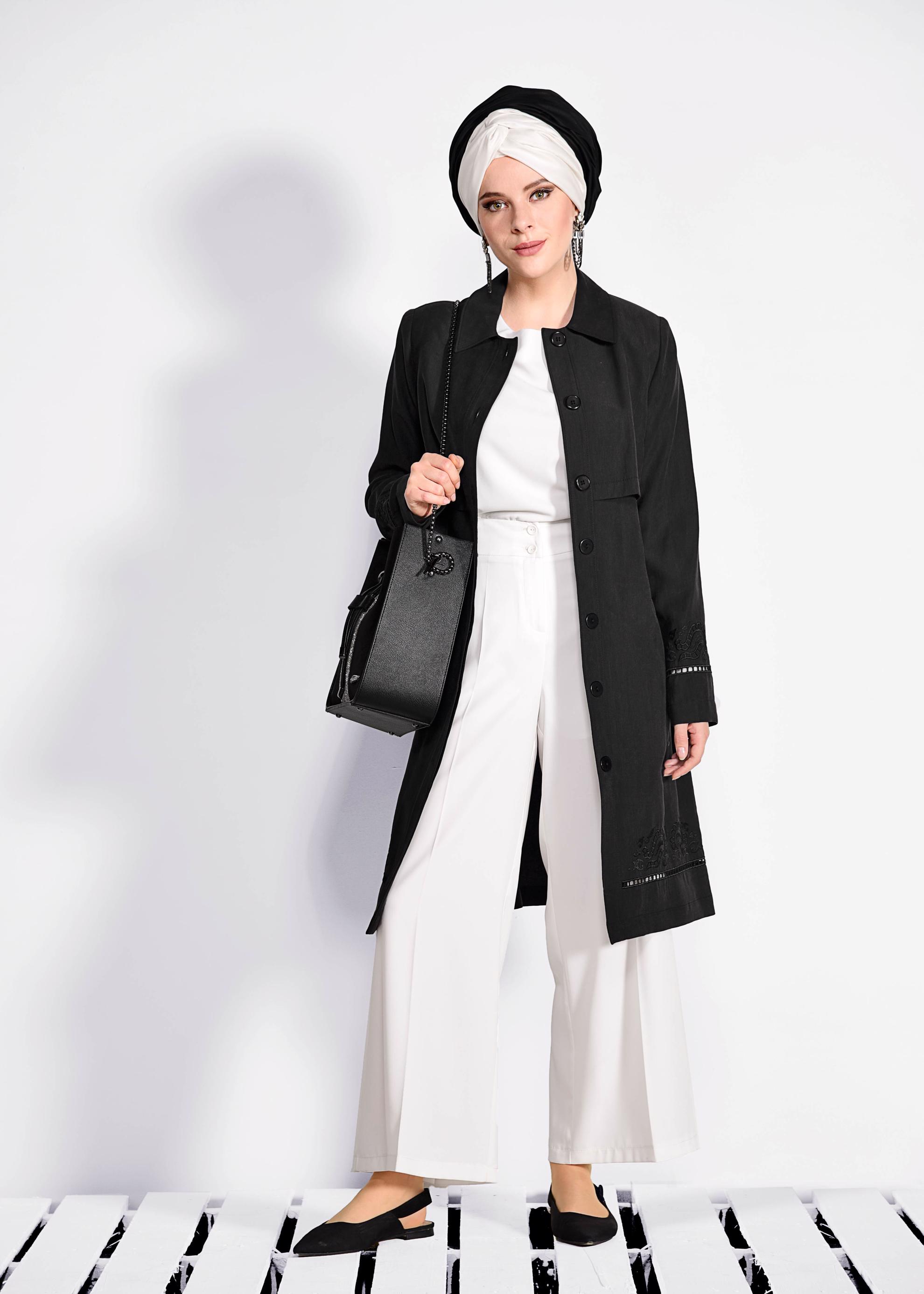 Tesettür giyim SİYAH KEMER DETAYLI TRENÇKOT 1241 