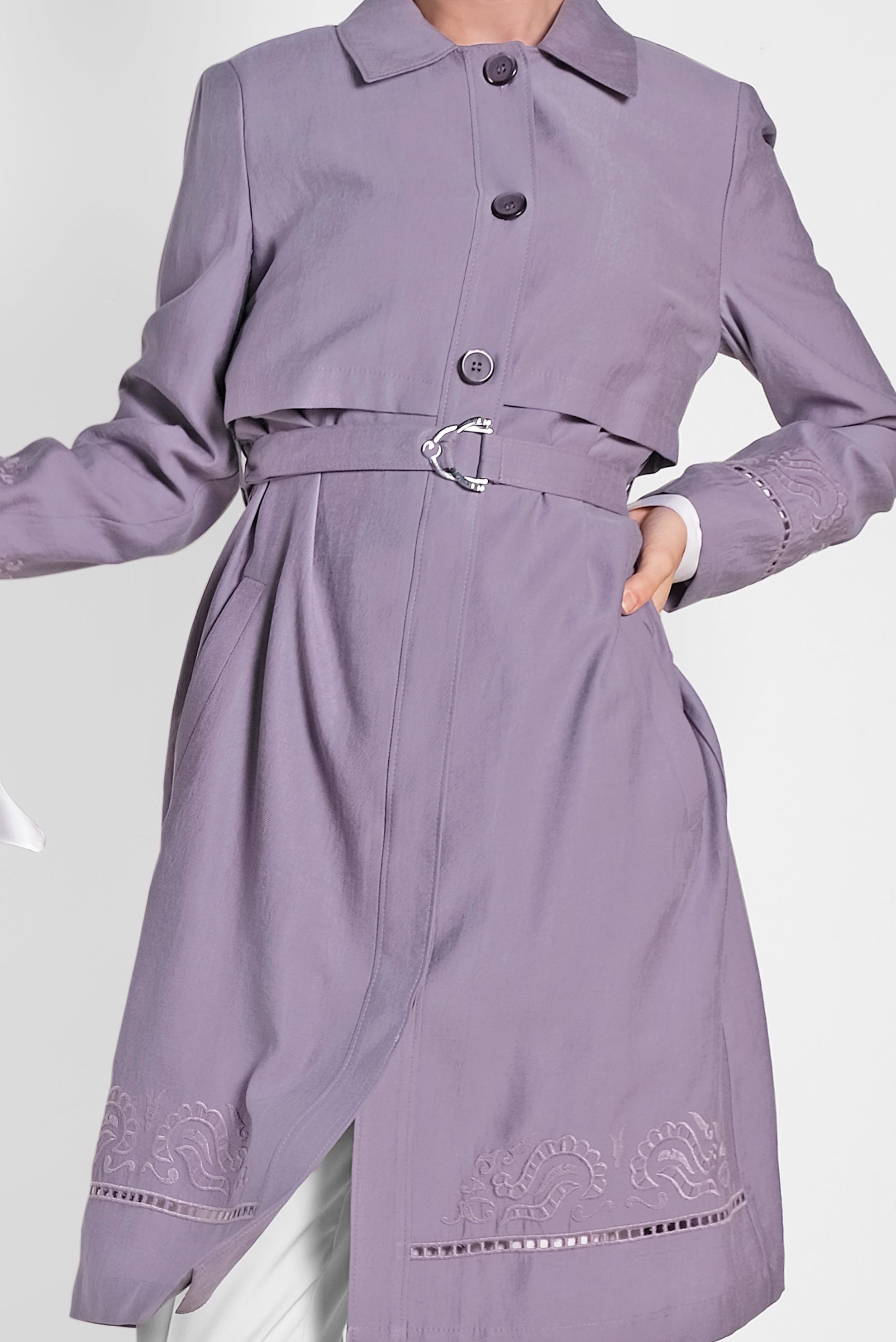 Tesettür giyim MOR KEMER DETAYLI TRENÇKOT 1241 