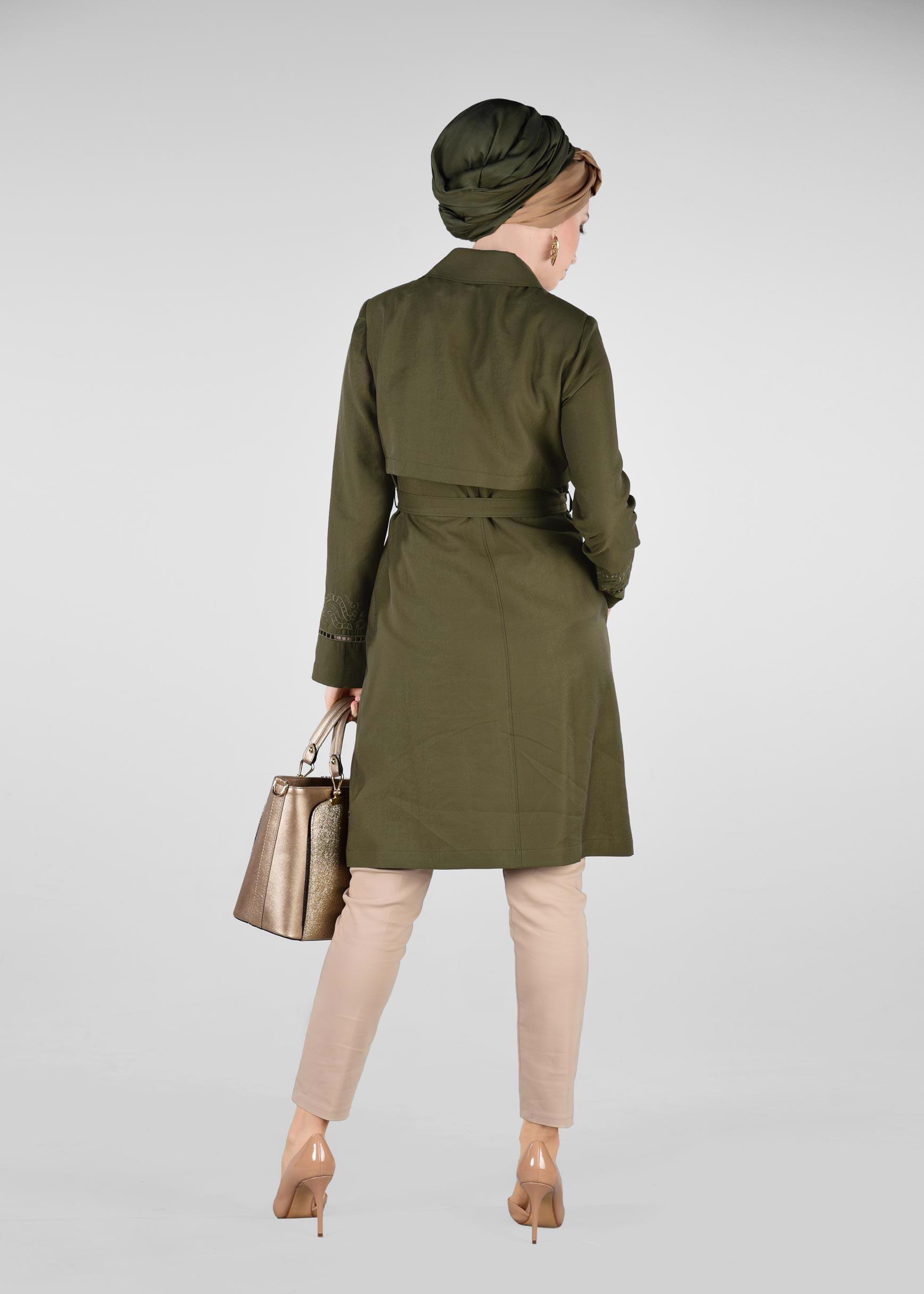 Tesettür giyim HAKİ KEMER DETAYLI TRENÇKOT 1241 