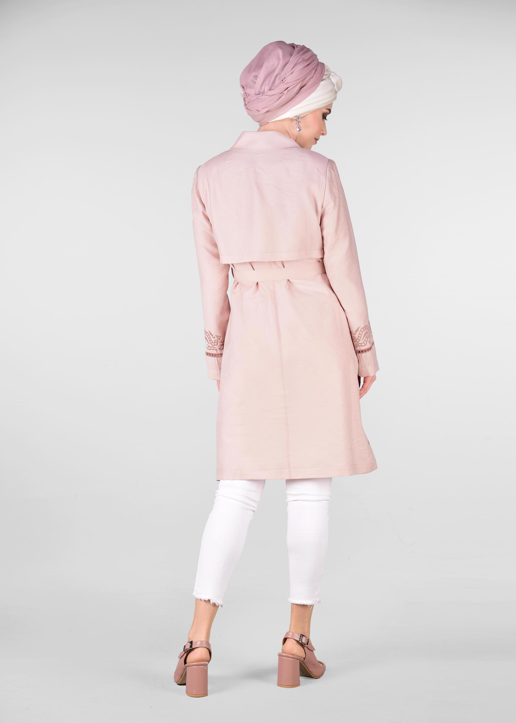 Tesettür giyim PUDRA KEMER DETAYLI TRENÇKOT 1241 