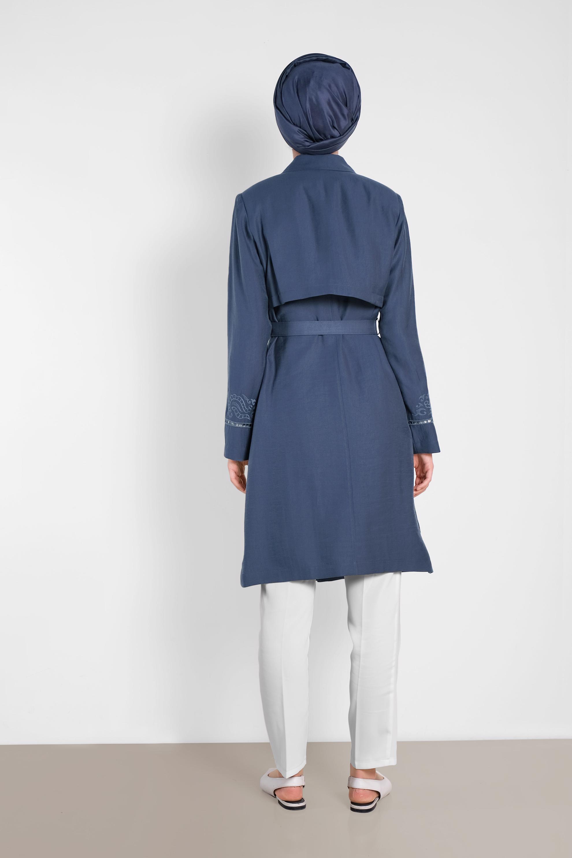 Tesettür giyim LACİVERT KEMER DETAYLI TRENÇKOT 1241 