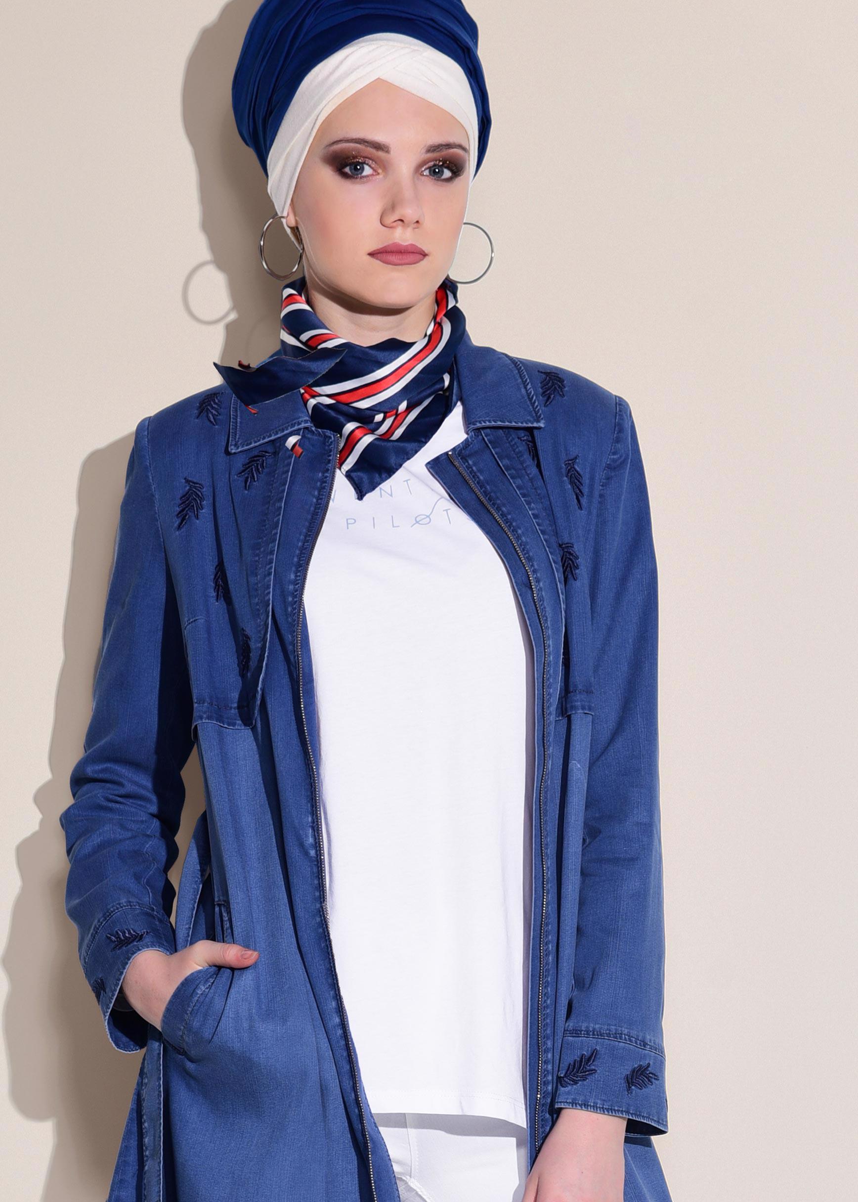 Tesettür giyim LACİVERT FERMUARLI KOT TRENÇKOT 1249