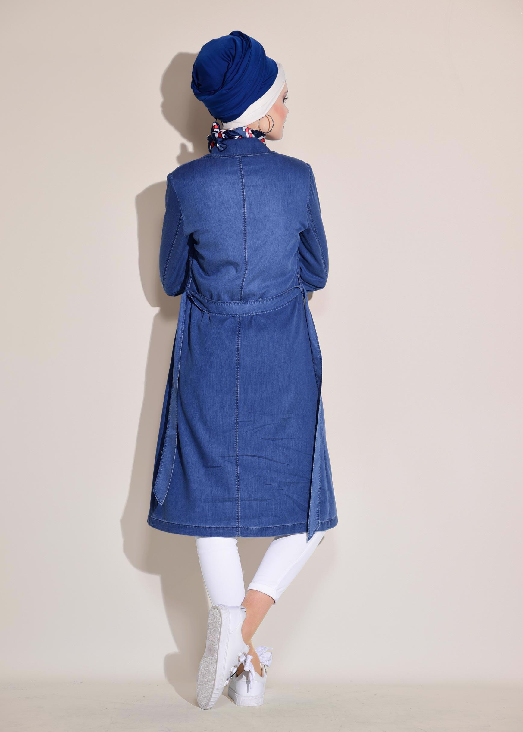 Tesettür giyim LACİVERT FERMUARLI KOT TRENÇKOT 1249