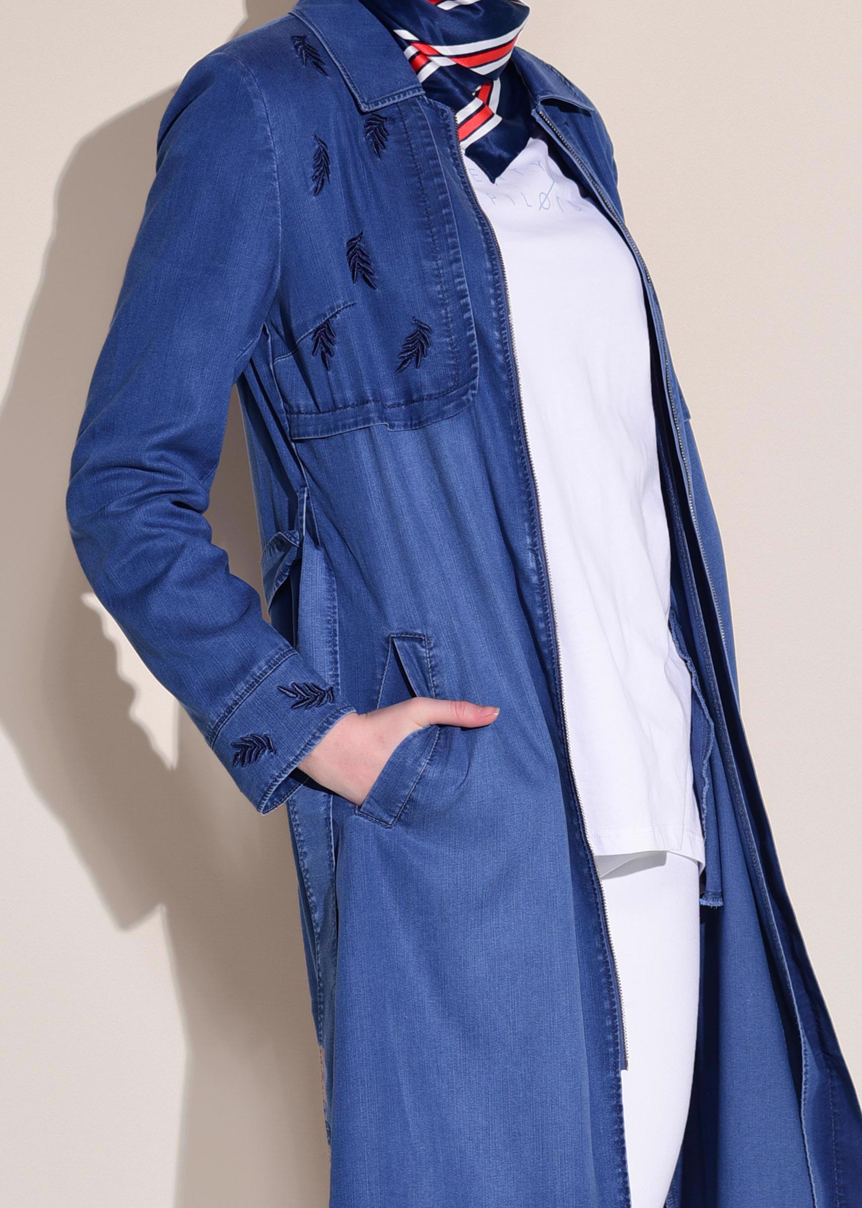 Tesettür giyim LACİVERT FERMUARLI KOT TRENÇKOT 1249