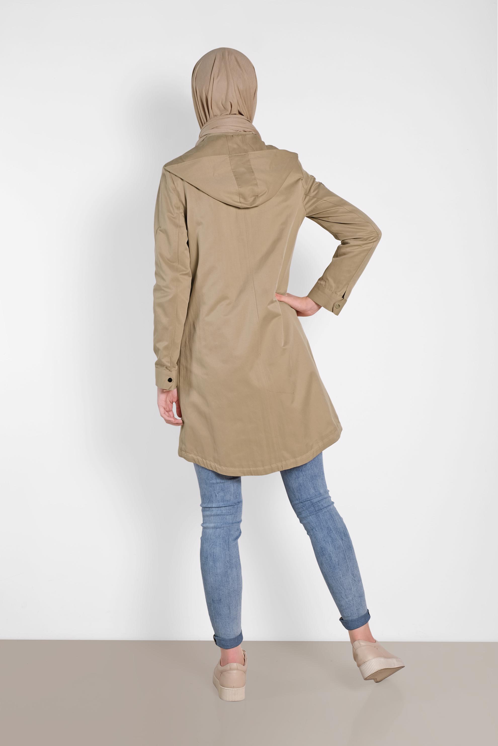 Tesettür giyim KAHVE ÇITÇIT VE CEPLİ TRENÇKOT 1271 