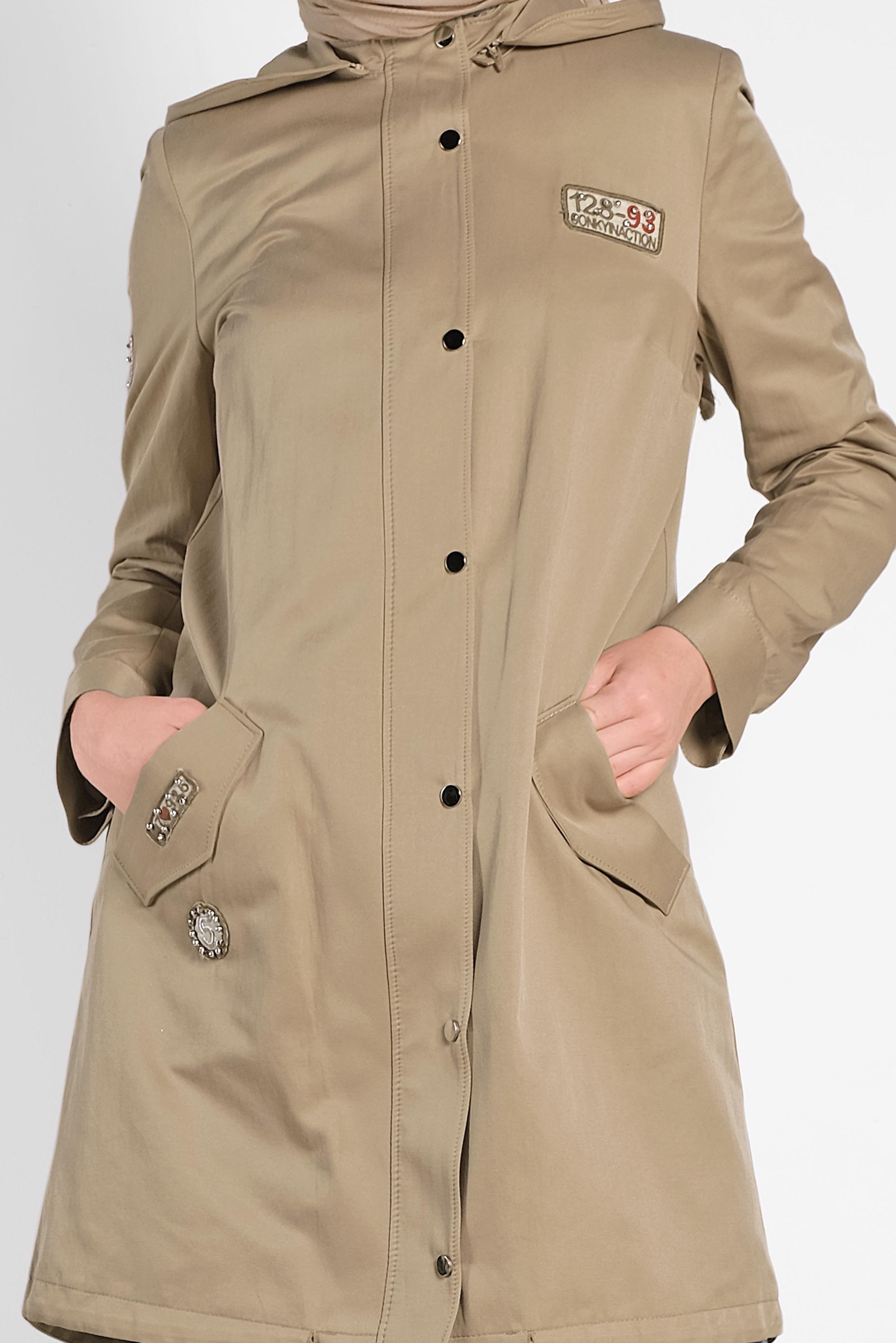 Tesettür giyim KAHVE ÇITÇIT VE CEPLİ TRENÇKOT 1271 