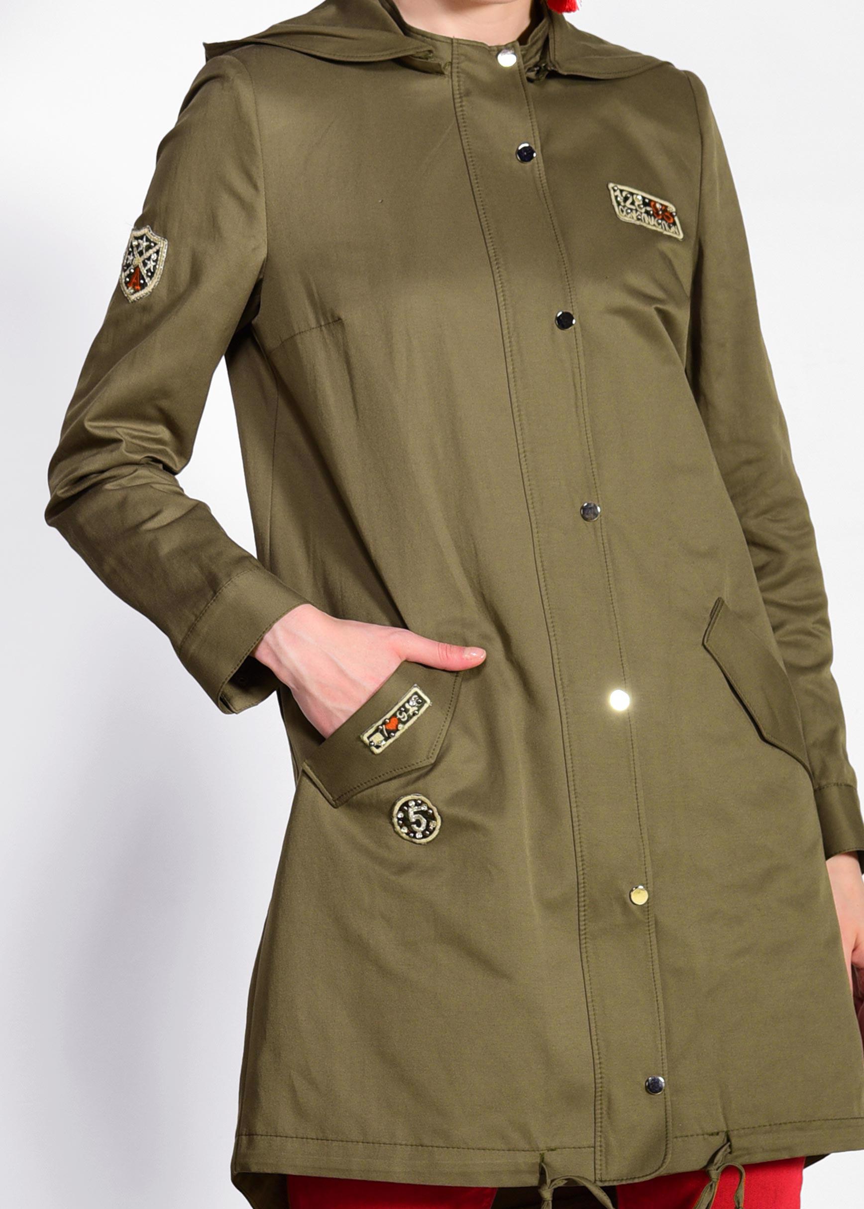 Tesettür giyim HAKİ ÇITÇIT VE CEPLİ TRENÇKOT 1271 