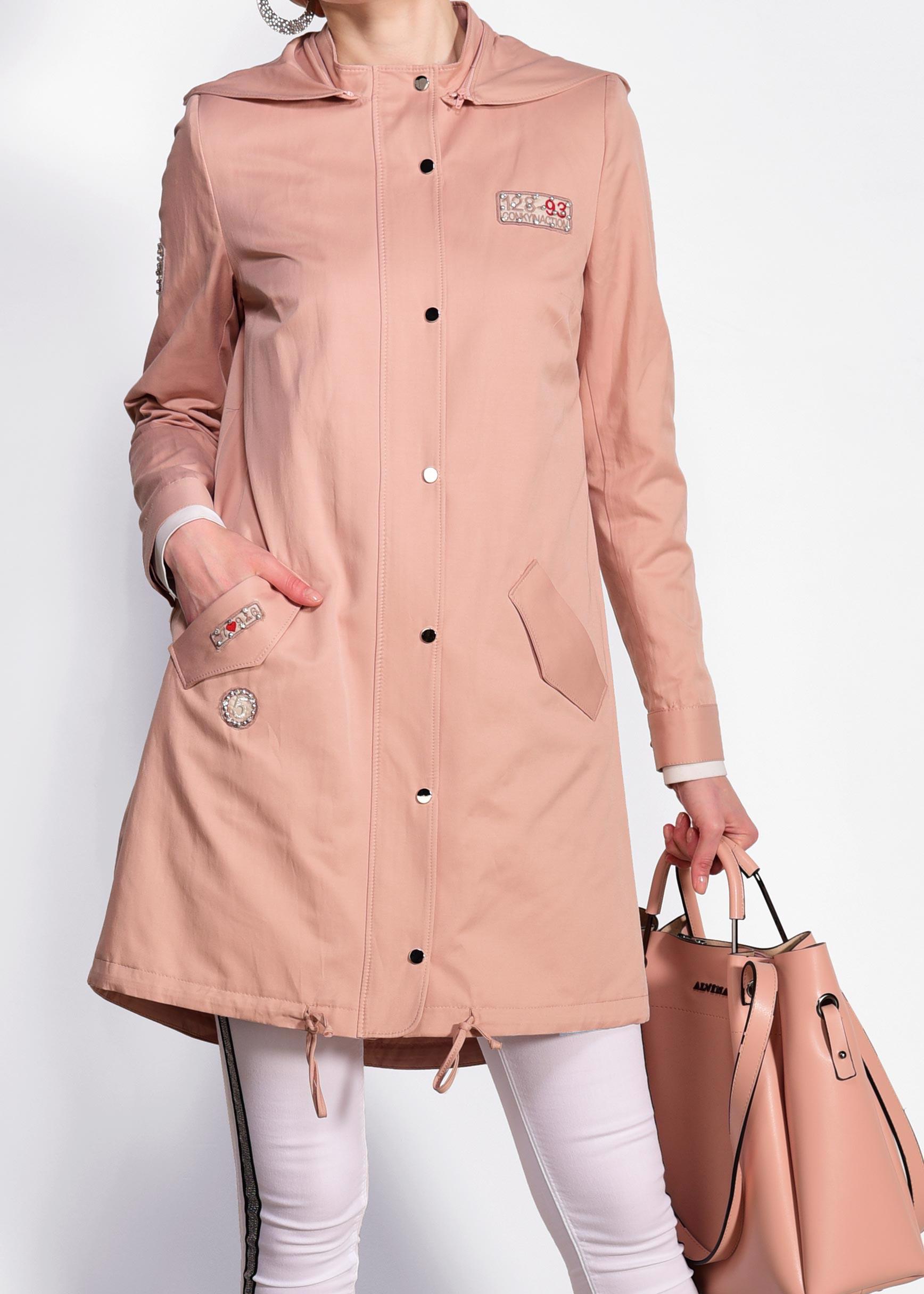 Tesettür giyim PUDRA ÇITÇIT VE CEPLİ TRENÇKOT 1271 