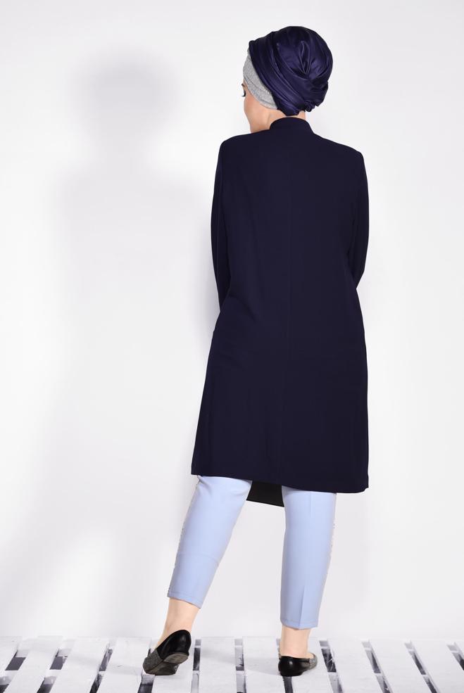 Vêtements hijab BLEU MARINE IMPERMÉABLE À COL ET MANCHETTE DÉTAILLÉ EN GUIPURE 1288 - ALVİNA