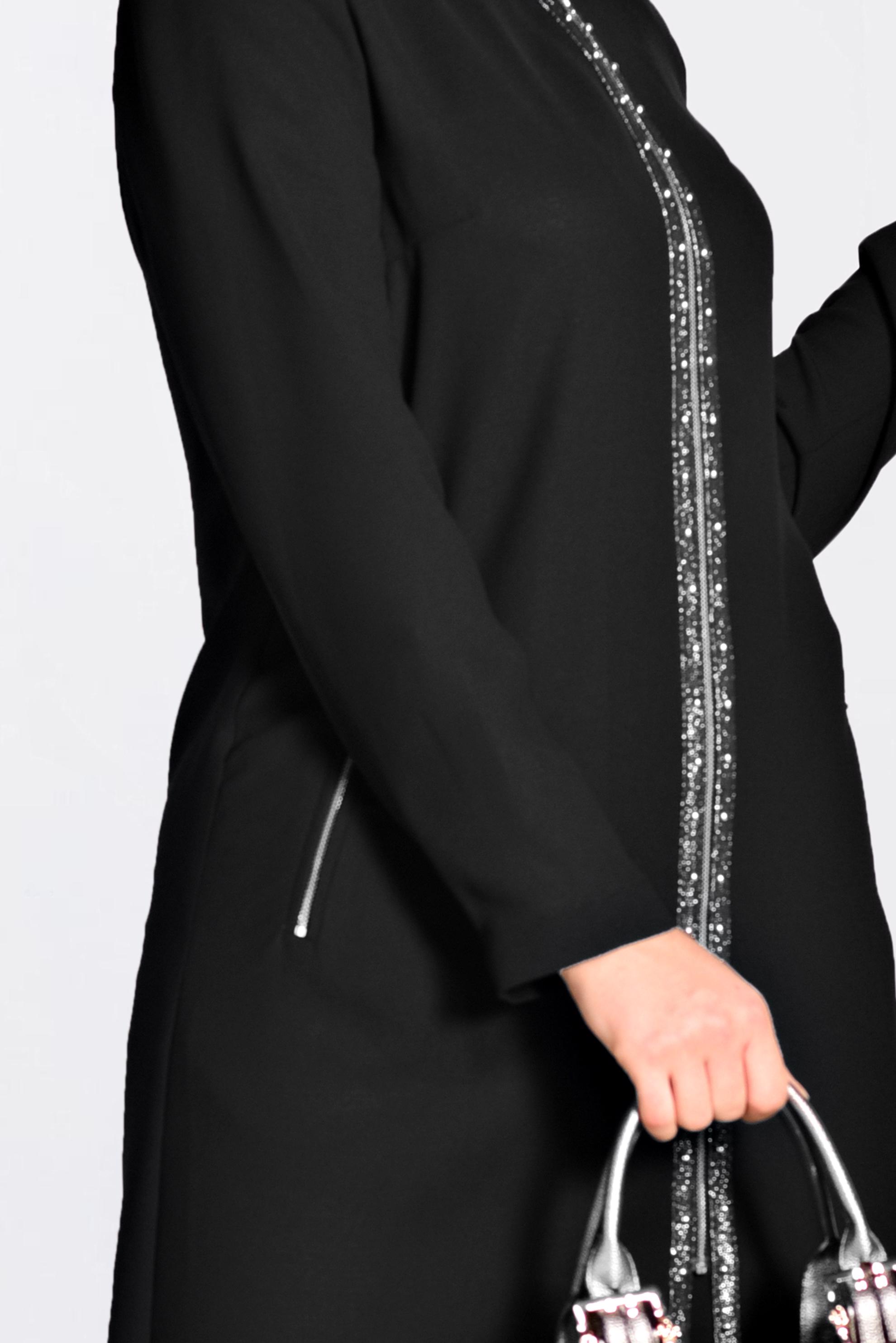 Vêtements hijab NOIR IMPERMÉABLE BRODÉ EN ORNER DE PERLES AVEC FERMETURE 1292