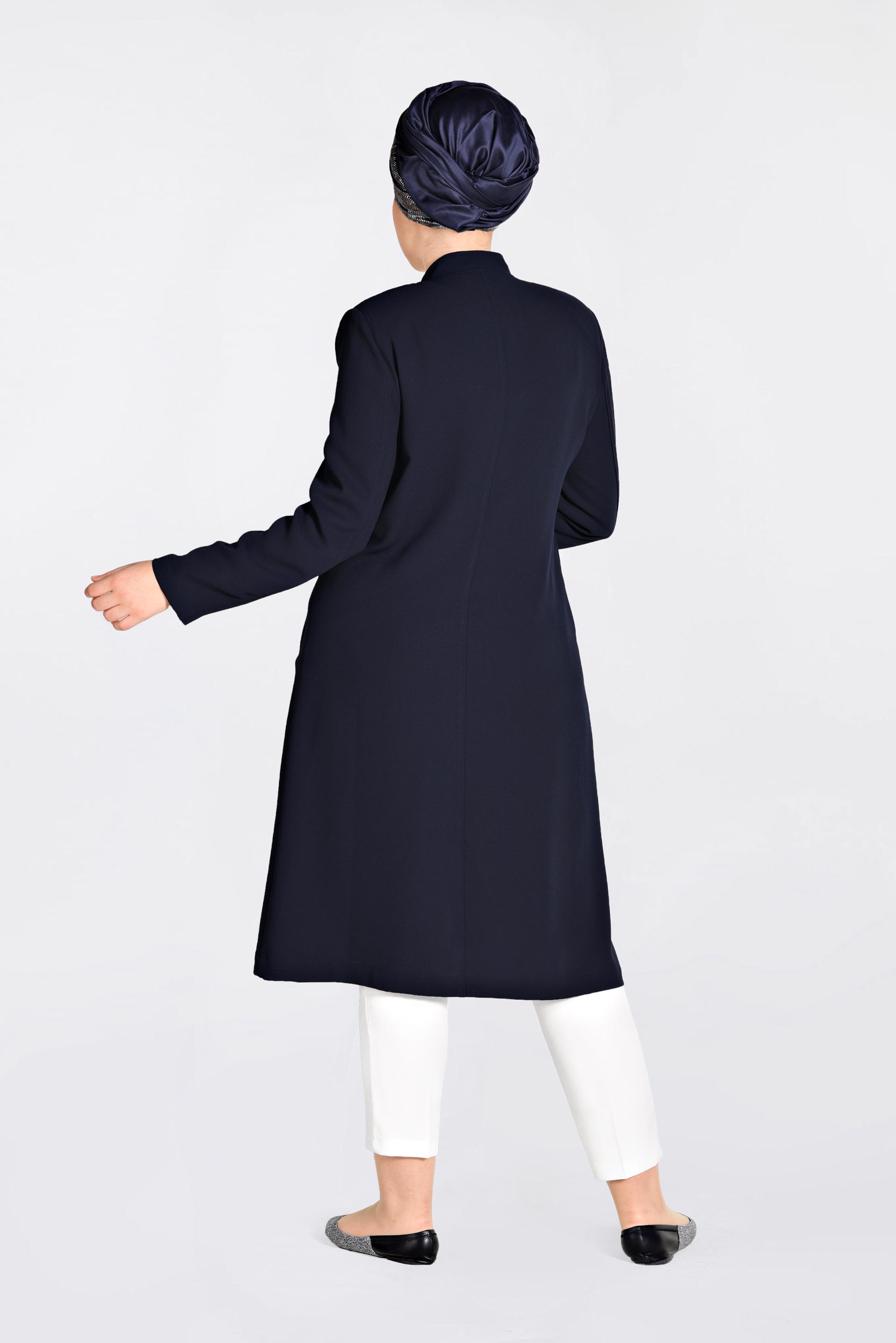 Tesettür giyim LACİVERT BONCUK İŞLEMELİ FERMUARLI TRENÇKOT 1292 