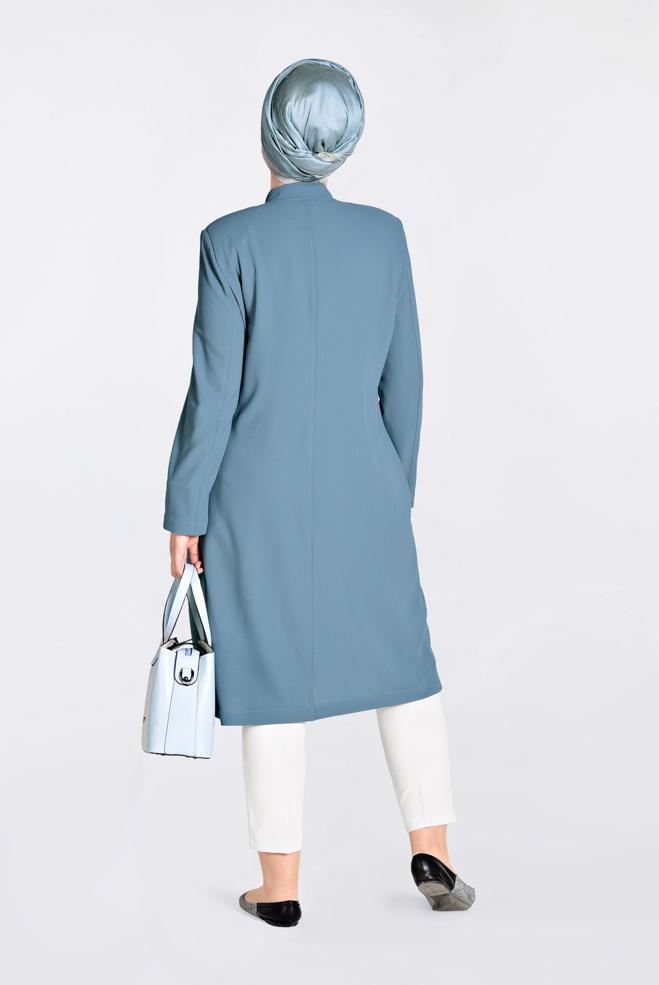 Vêtements hijab VERT IMPERMÉABLE BRODÉ EN ORNER DE PERLES AVEC FERMETURE 1292 - ALVİNA