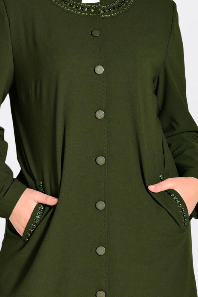 Vêtements hijab KAKI IMPERMÉABLE À BOUTONÉ À ORNER DES PERLES 1293 - ALVİNA