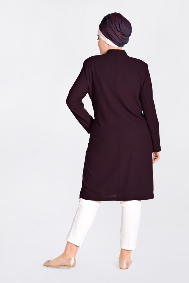 Tesettür giyim MÜRDÜM BONCUK İŞLEMELİ ÖNDEN DÜĞMELİ TRENÇKOT 1293 - ALVİNA