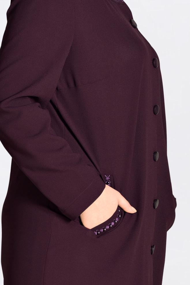 Tesettür giyim MÜRDÜM BONCUK İŞLEMELİ ÖNDEN DÜĞMELİ TRENÇKOT 1293 - ALVİNA